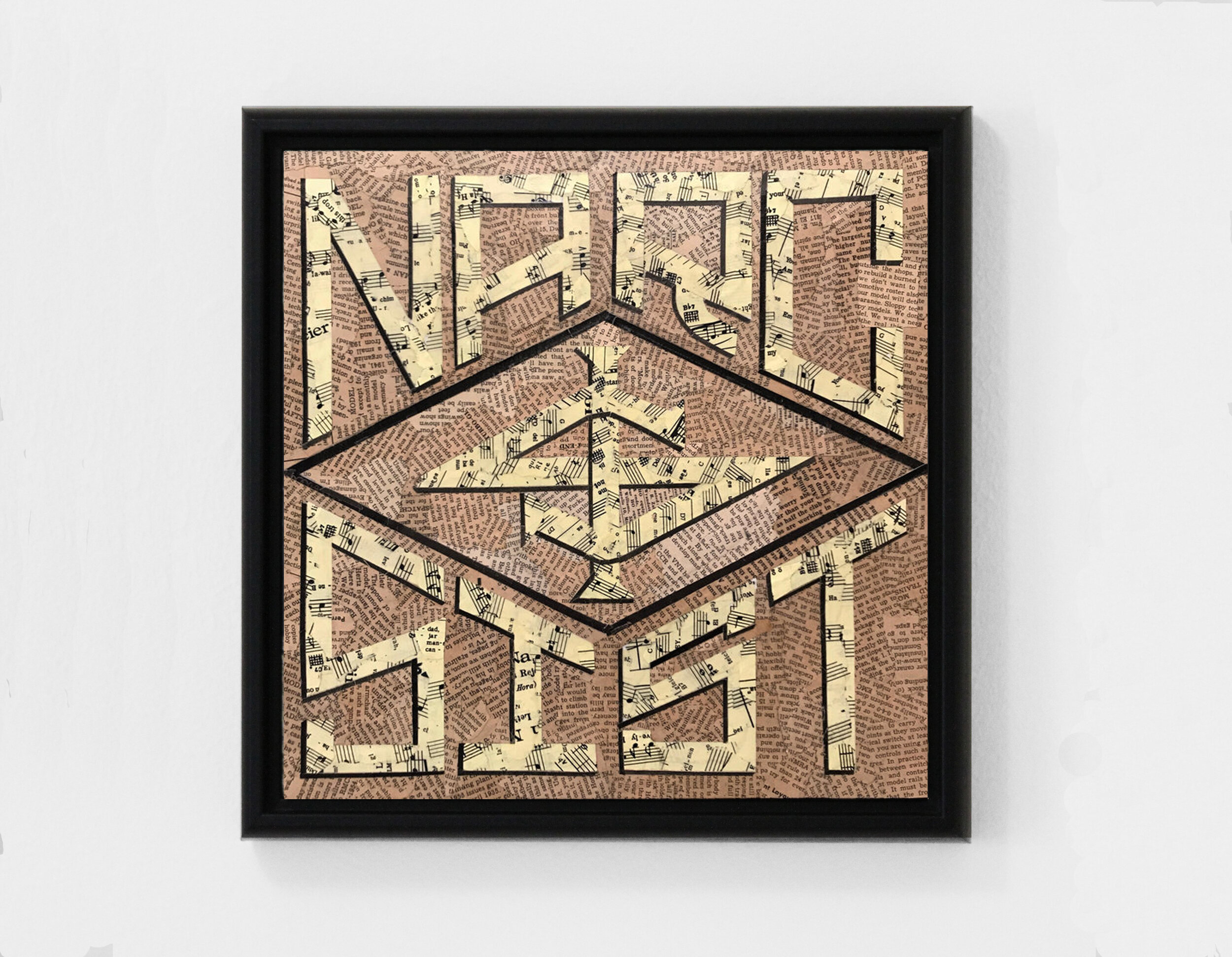 Narcissist (2018) found paper collage on cradled wood panel, 12” x 12” Private Collection