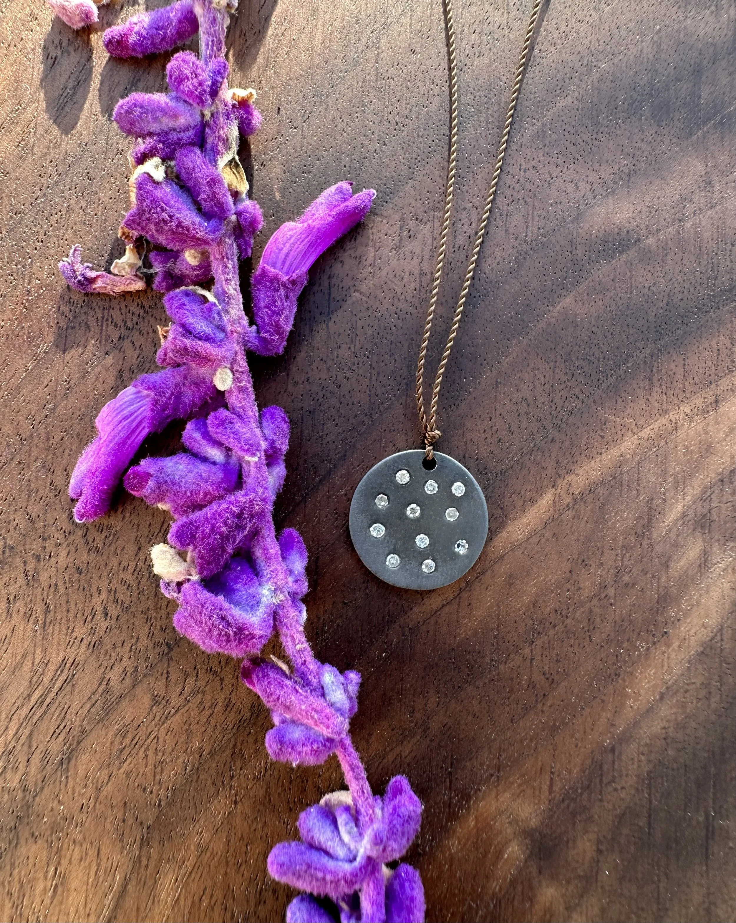 Margaret Solow Oxidized Silver Multi Diamond Disc