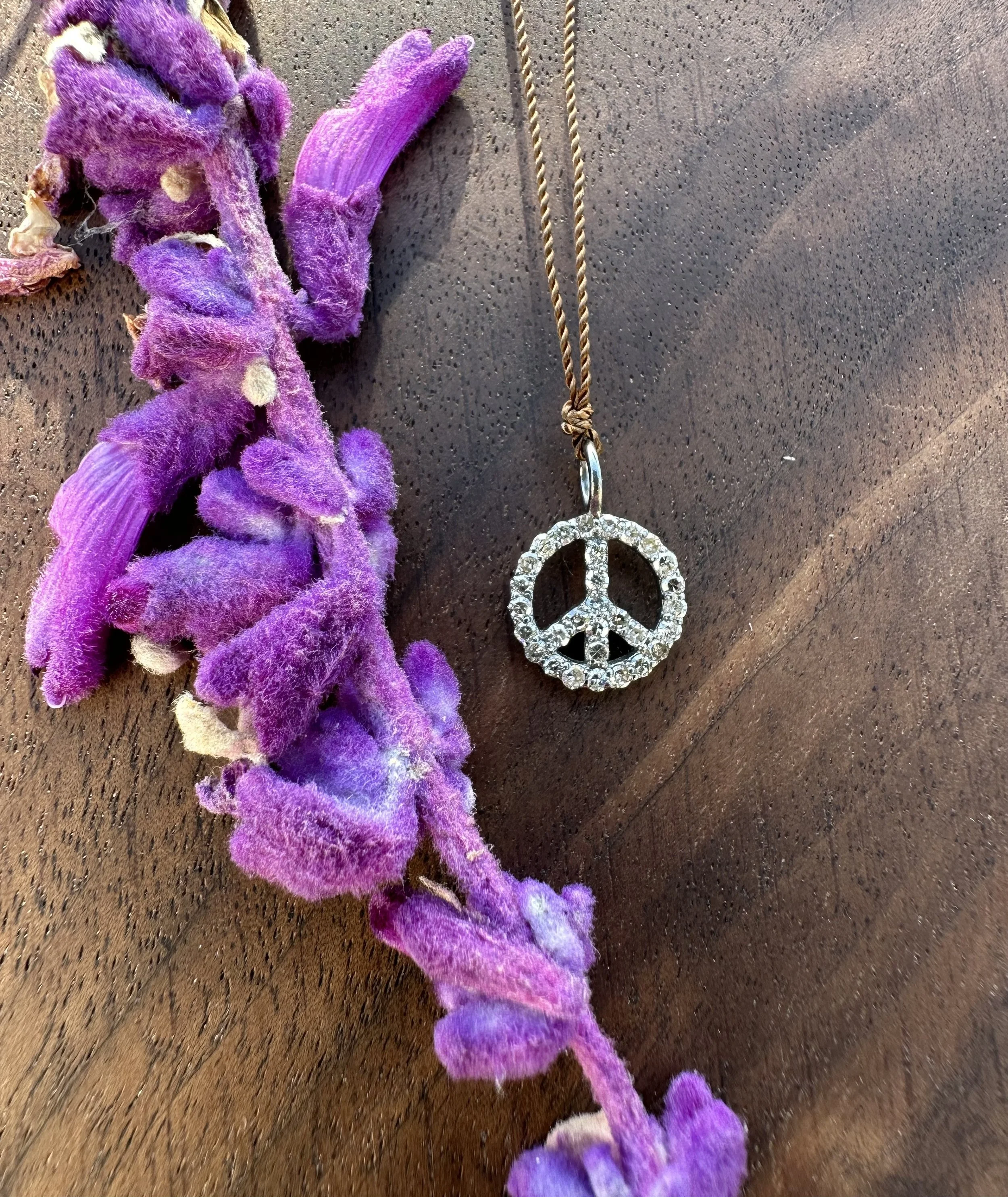 Margaret Solow Pave Diamond Peace Sign Necklace