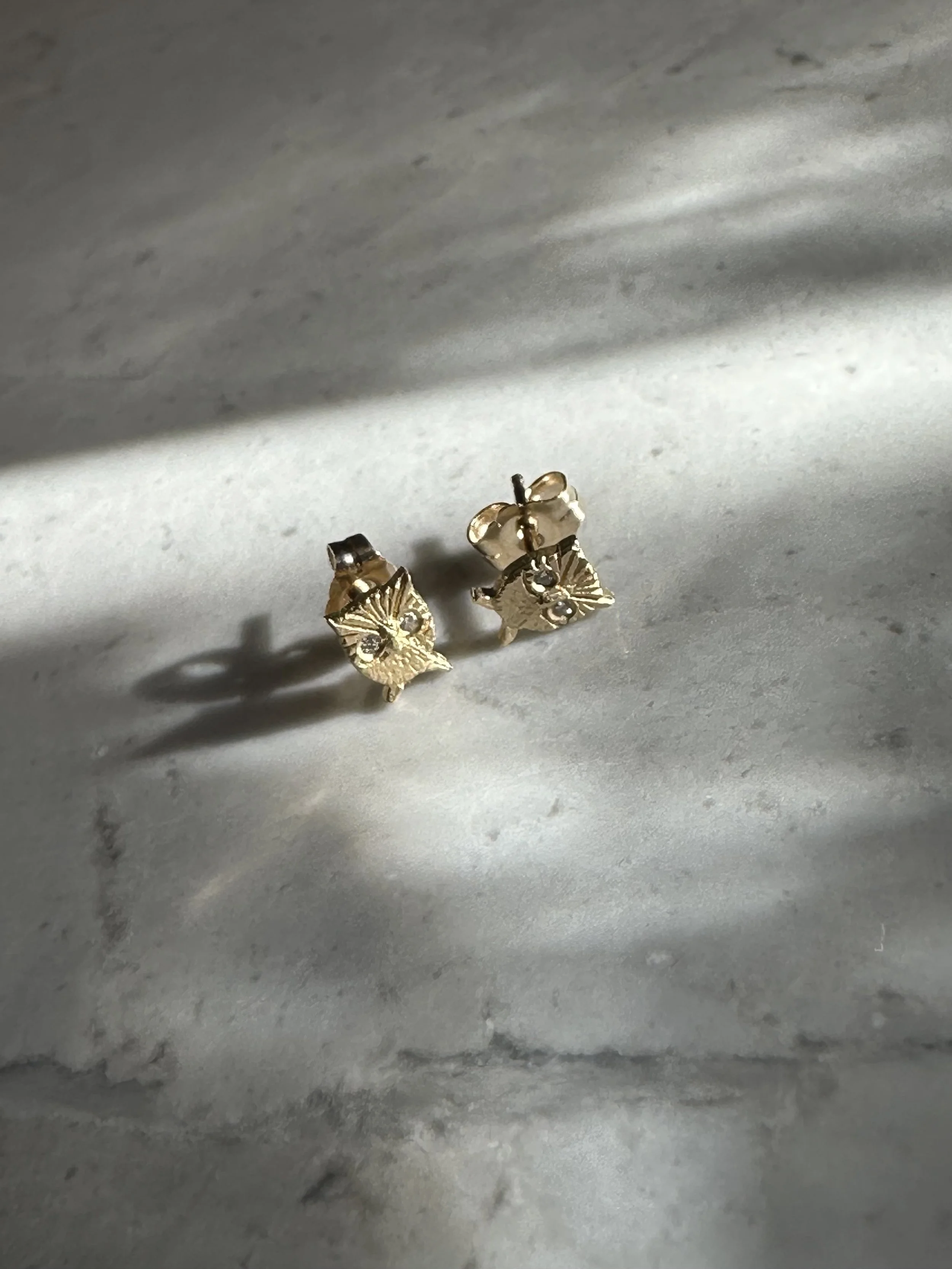 Victoria Cunningham 14K and Diamond Owl Studs