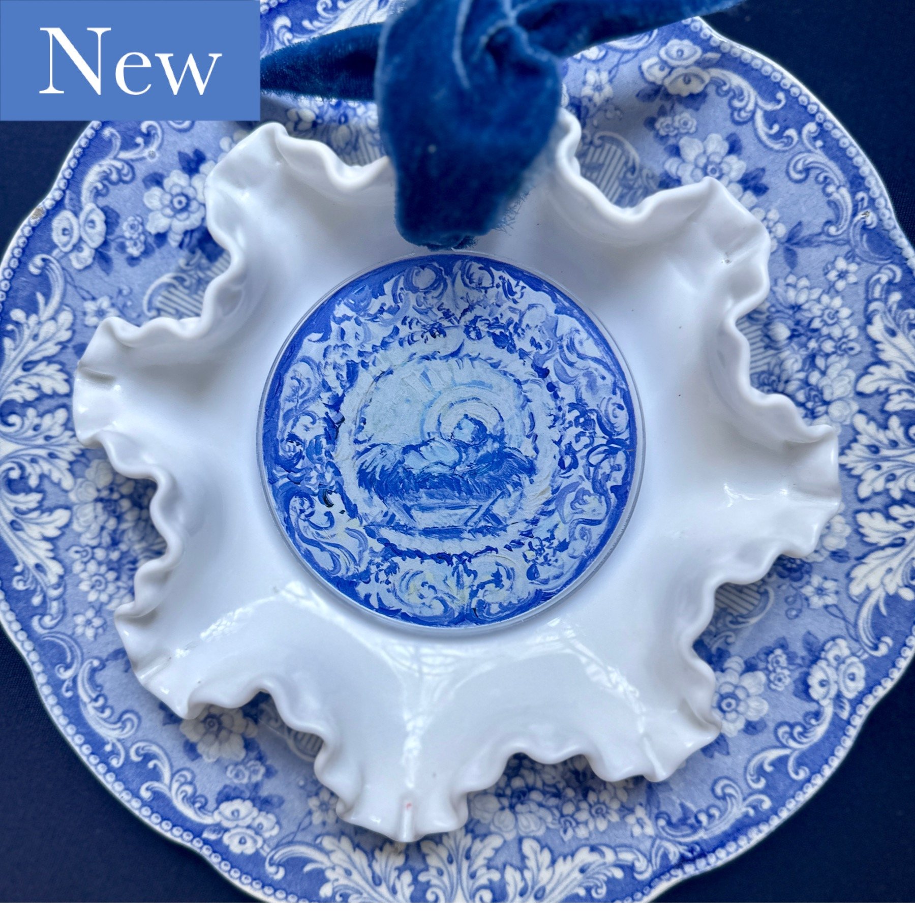 Emmanuel - Baby Jesus Blue and White Ornament