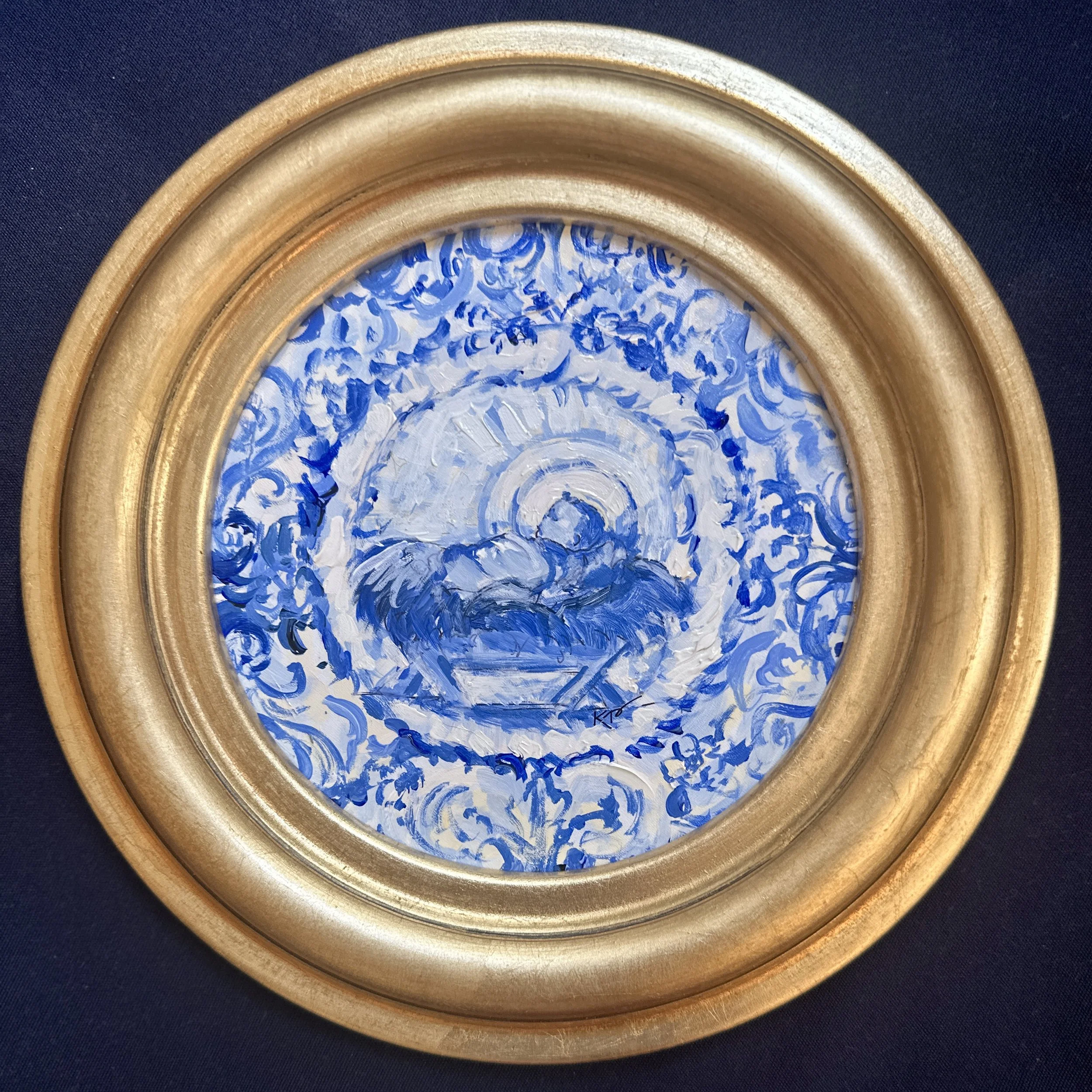 Emmanuel, Blue and White Framed Original