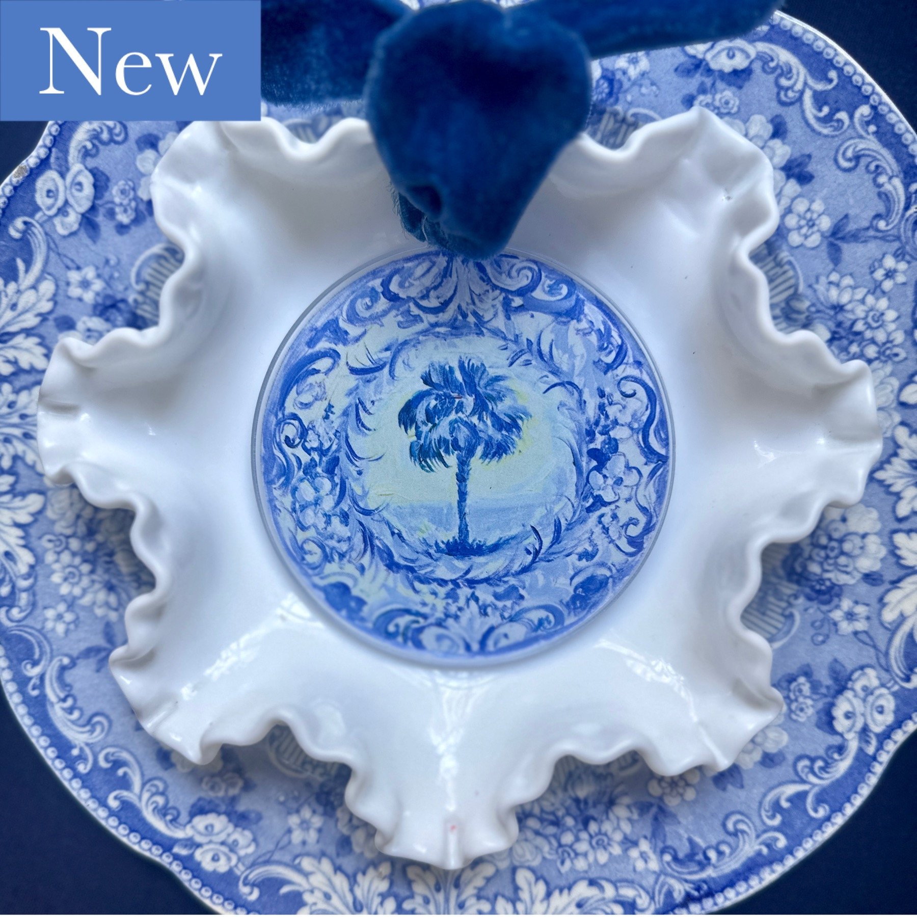 Blue and White Palmetto Ornament