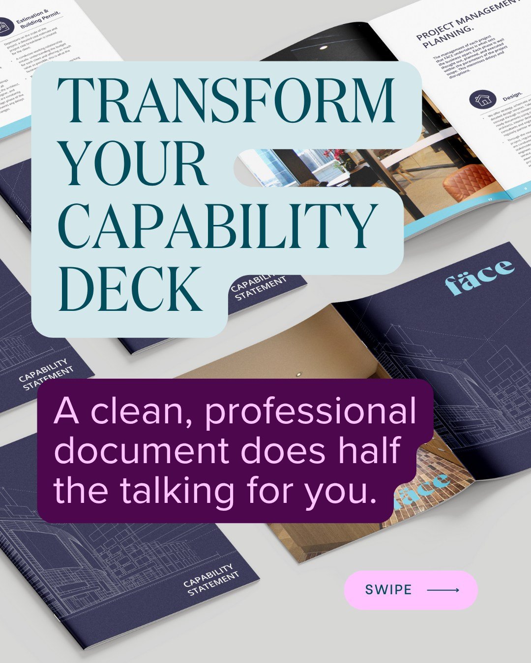 Ever opened your capability deck and thought,
&ldquo;Oh wow&hellip; this looks like it was made on a lunch break in 2012&rdquo;?

Good news: your documents don&rsquo;t have to embarrass you anymore.
Swipe to see how a little design magic turns &ldquo