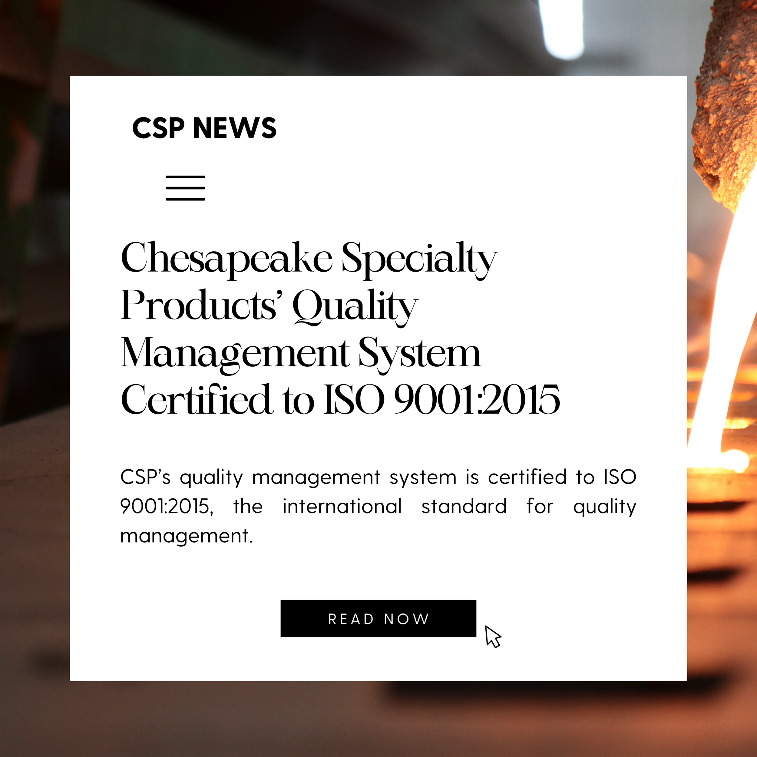 Chesapeake Specialty Products' Quality Management System Certified to ISO 9001:2015