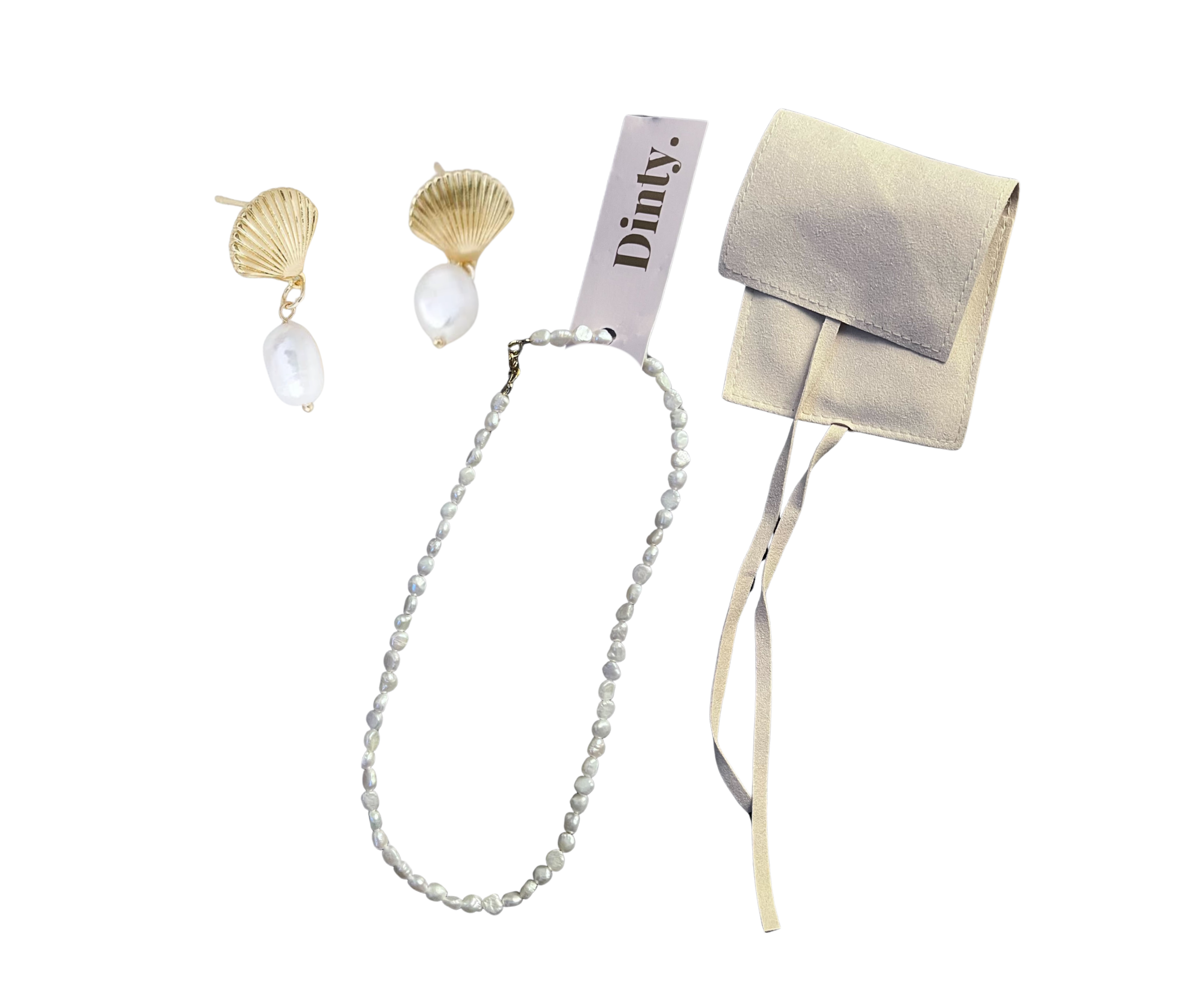 Dinty Designs Necklace + Pearl Earrings Set