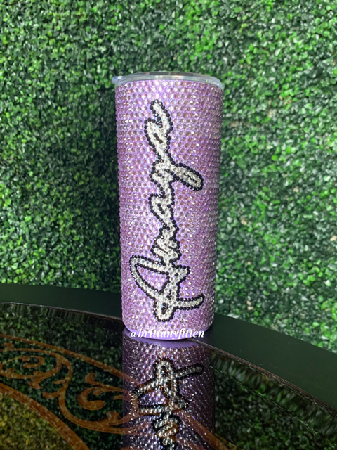 Personalized Blinged Black Outlined Stainless Steel Tumbler - 20oz