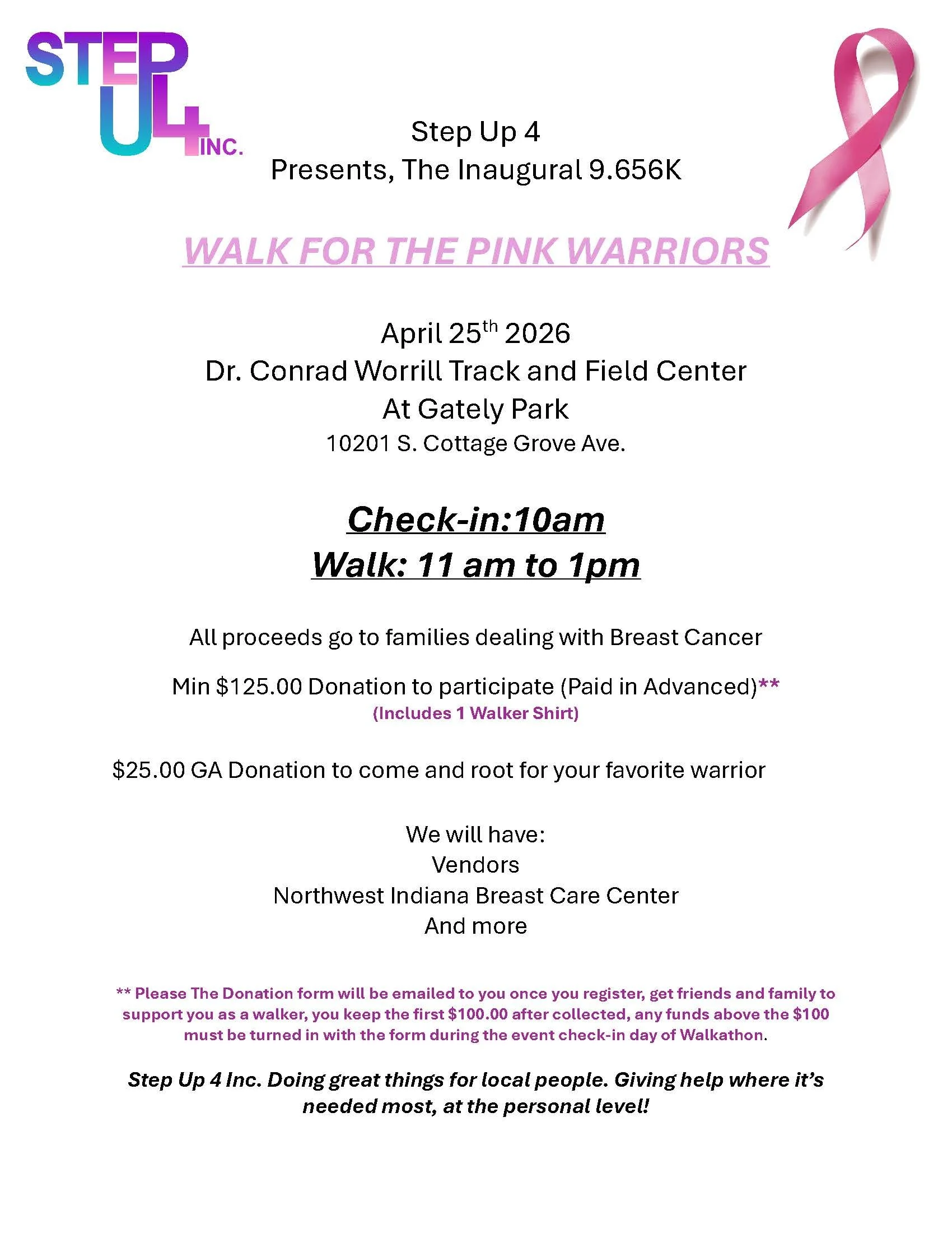 Step Up 4 Inc - Inaugural 9.656k - Walk for The Pink Warriors - General Admission