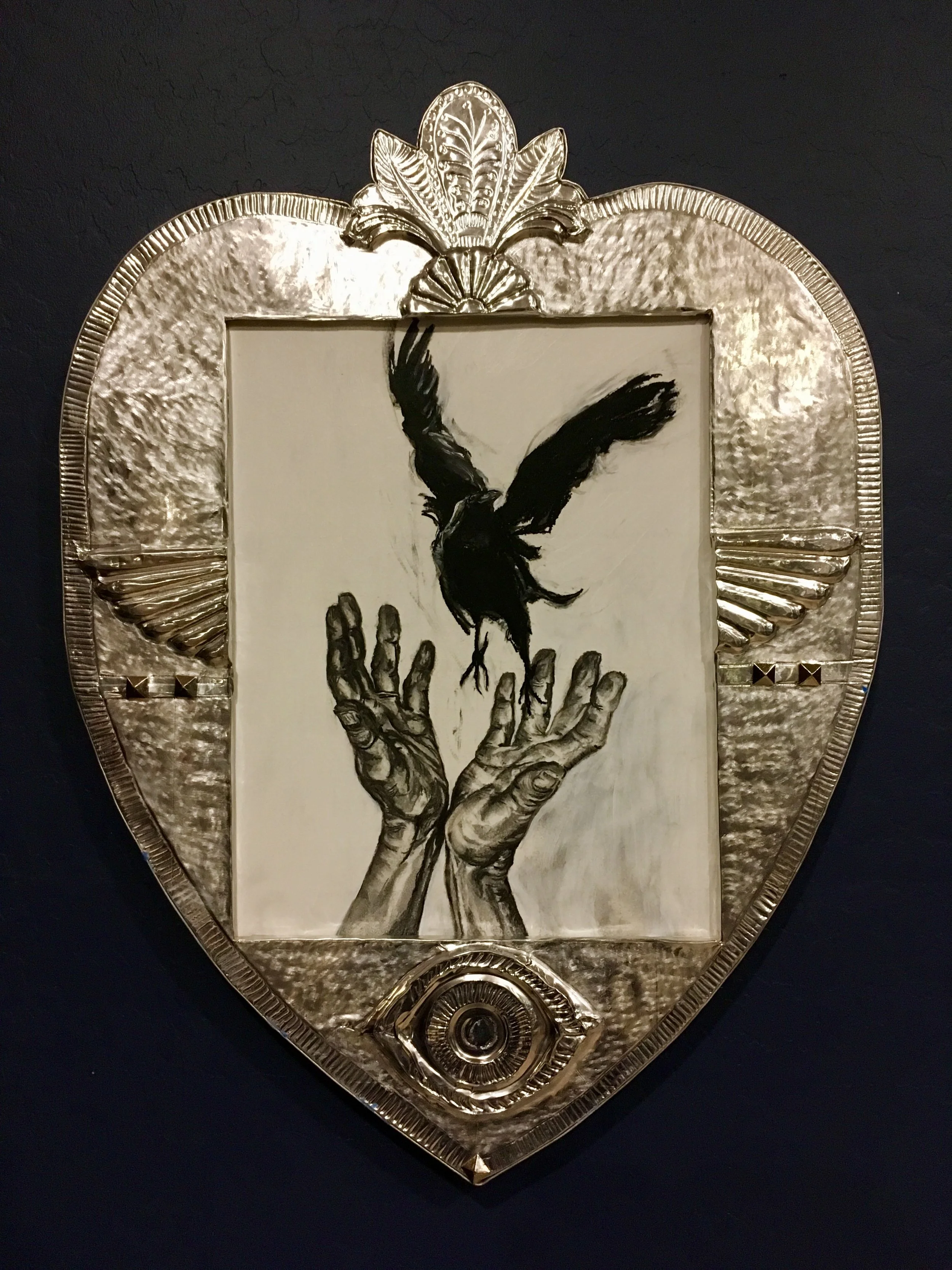   Fervent Prayer #1  2019, charcoal on panel with aluminum, 18” x 24”      