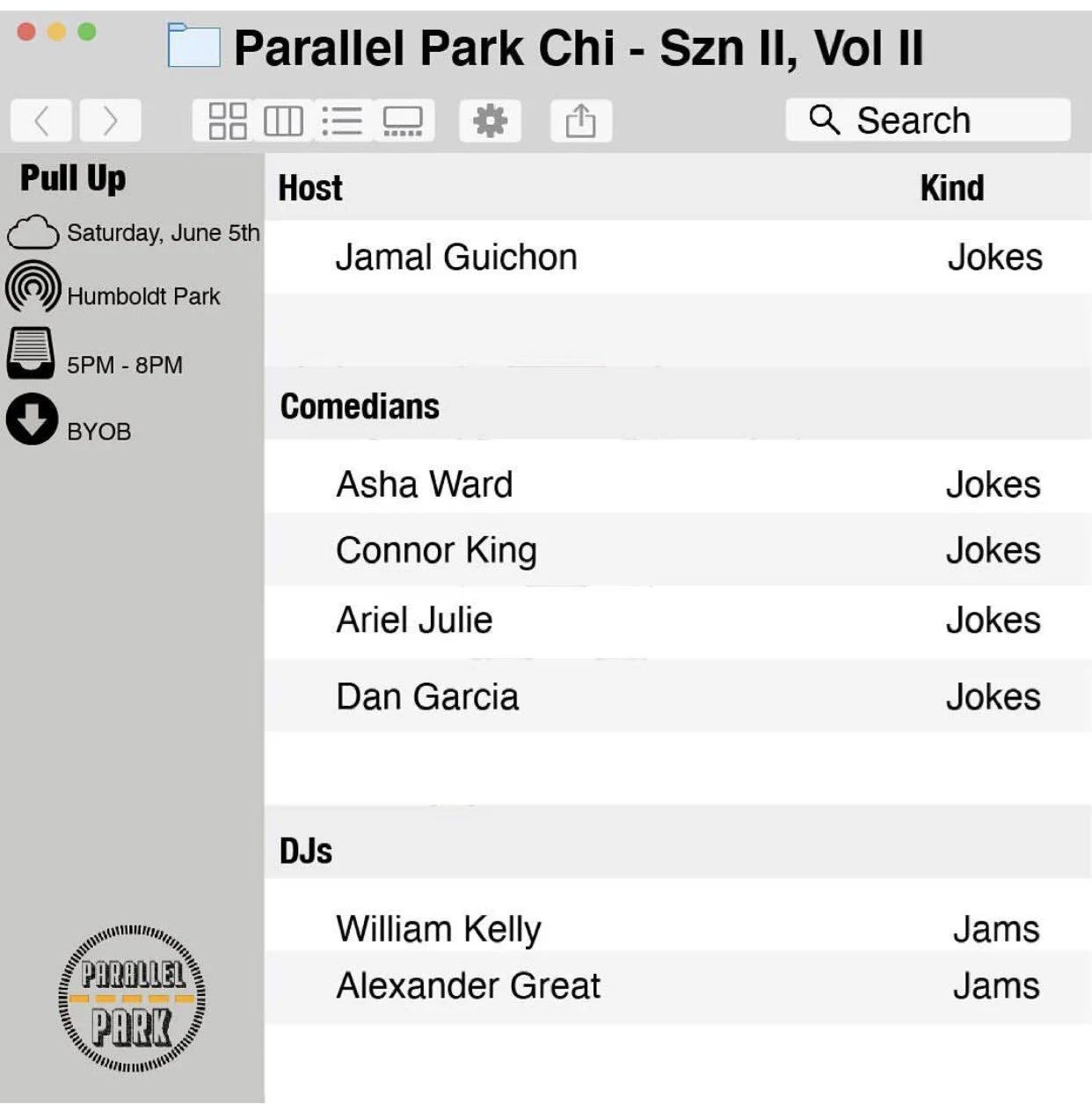 Parallel Park Chi Szn II, Vol I