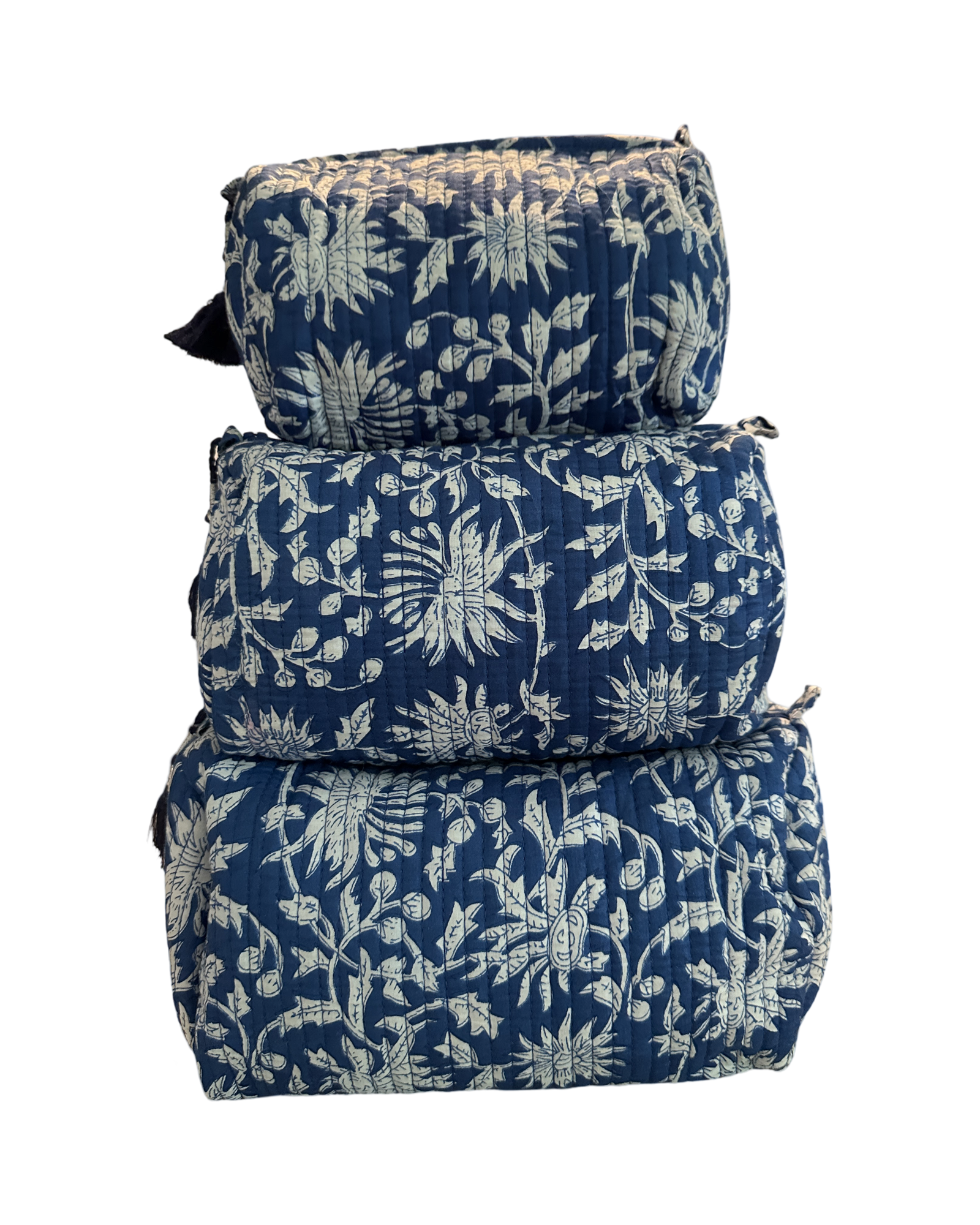 Quilted Toiletry Pouch Set Block Print 6