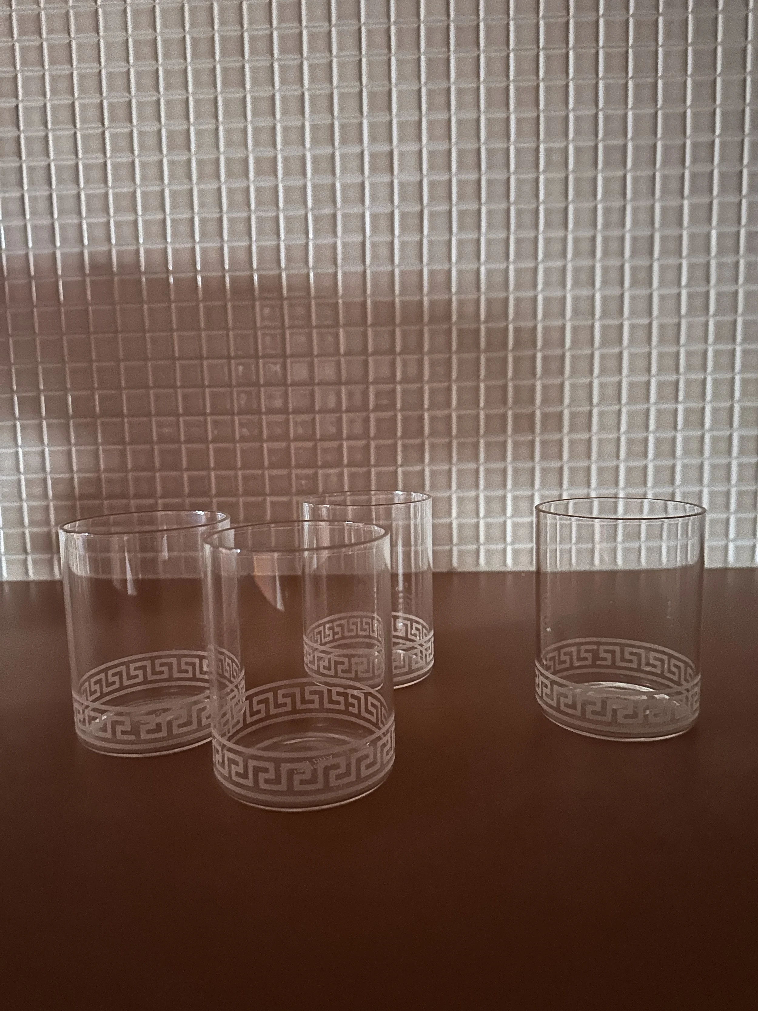 Greek Key Hand Etched Drinking Glasses Set Of Four