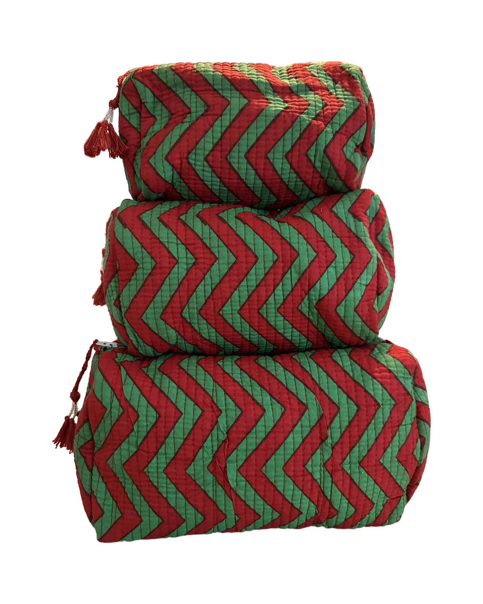 Quilted Toiletry Pouch Set Block Print 5