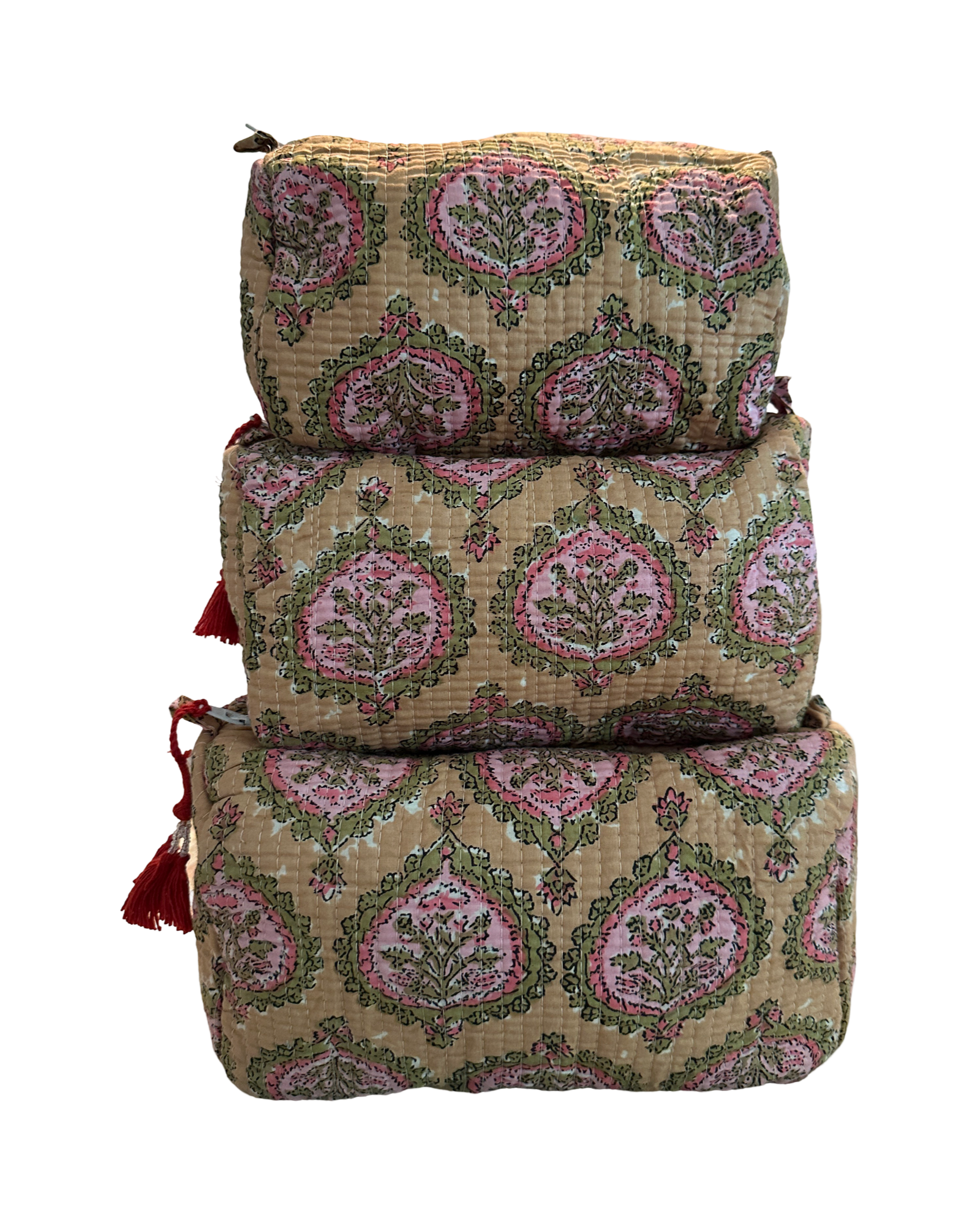 Quilted Toiletry Pouch Set Block Print 8