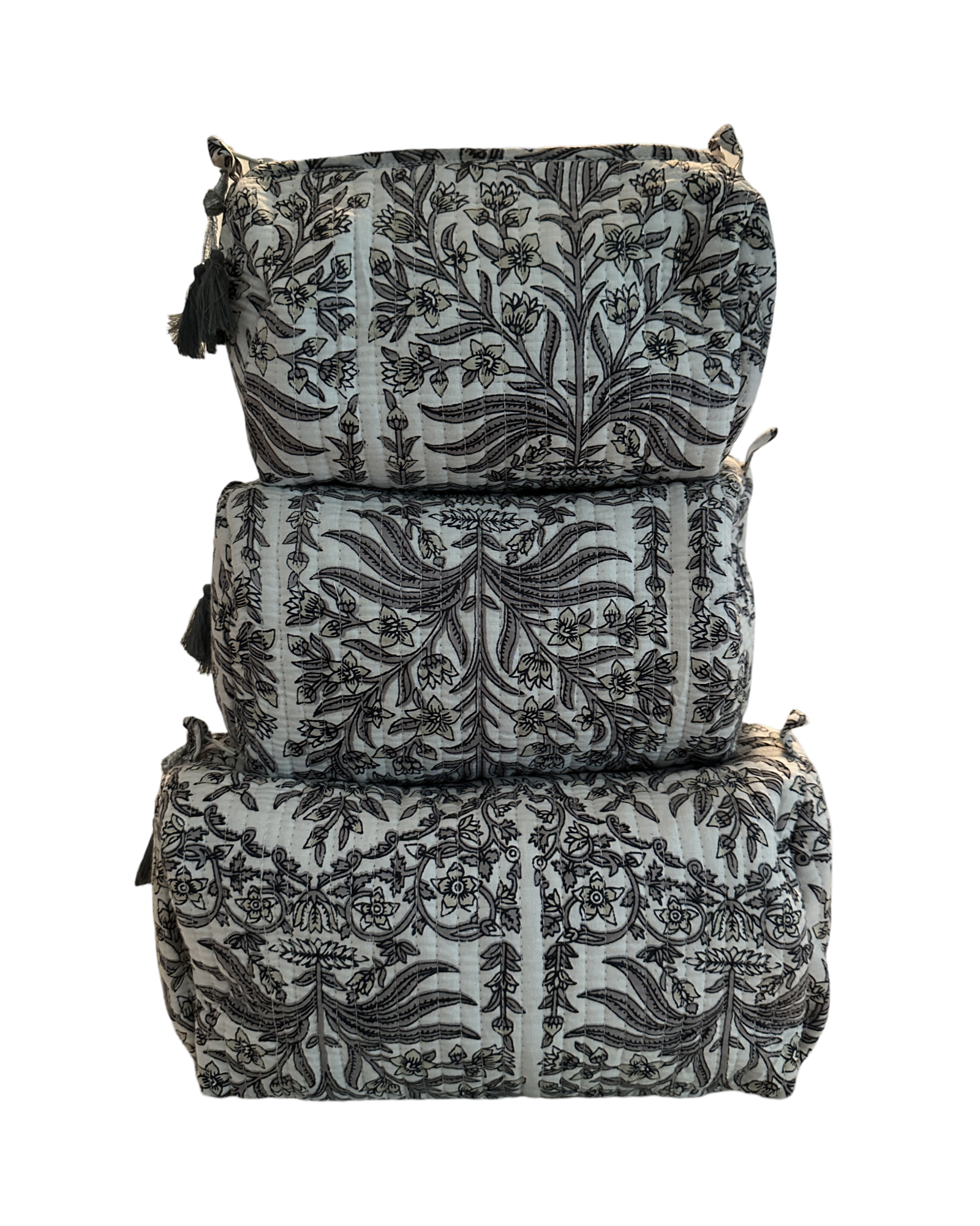 Quilted Toiletry Pouch Set Block Print 7