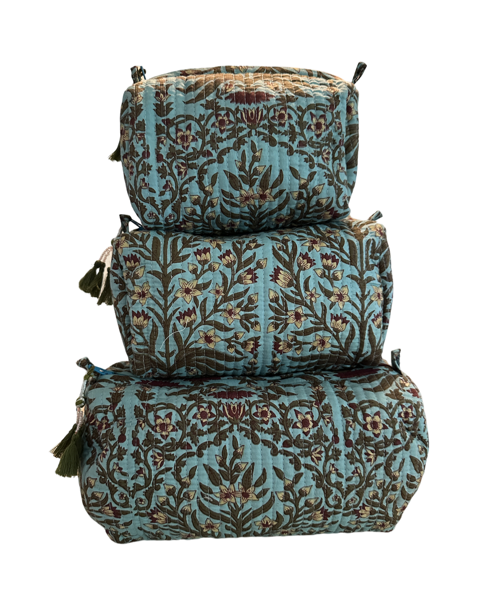 Quilted Toiletry Pouch Set Block Print 10