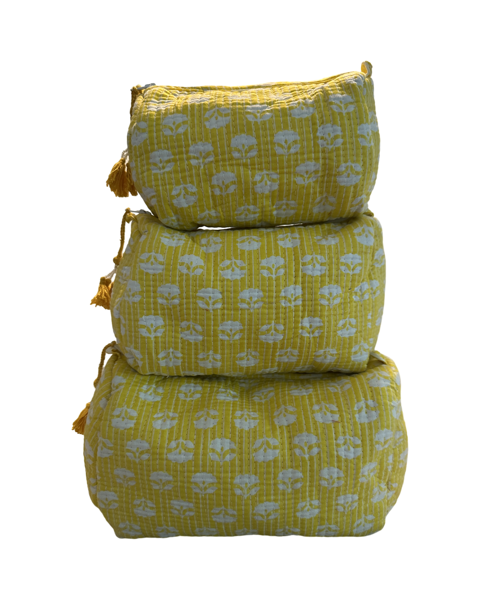 Quilted Toiletry Pouch Set Block Print 3