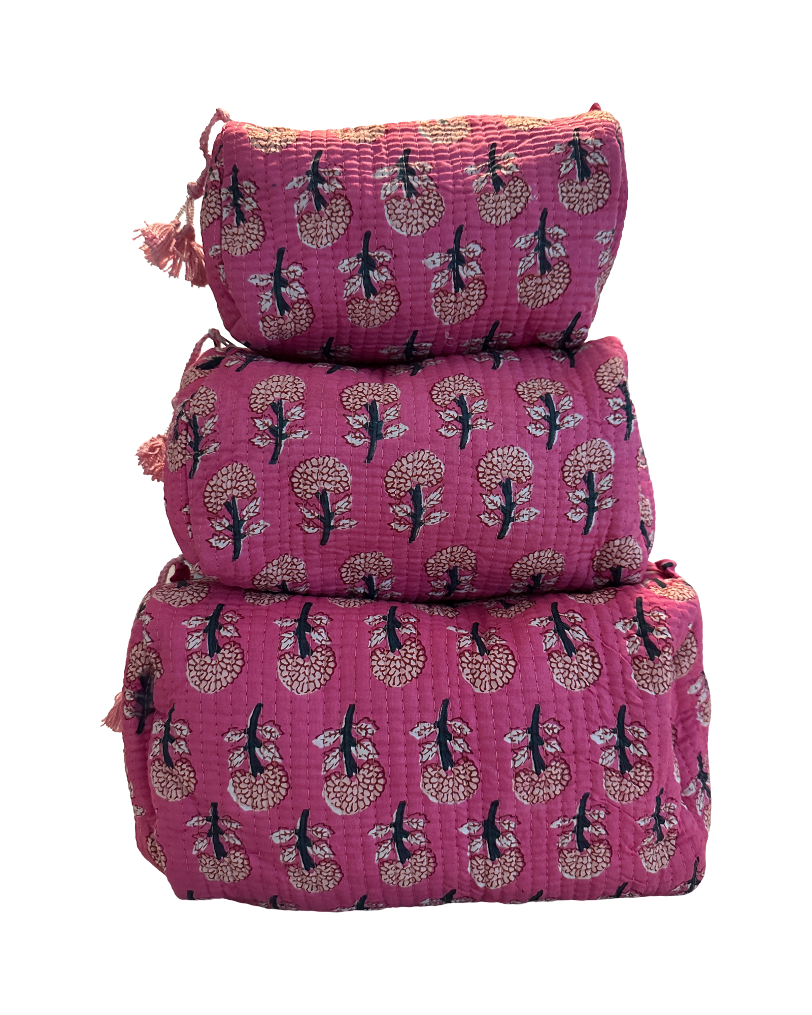 Quilted Toiletry Pouch Set Block Print 9