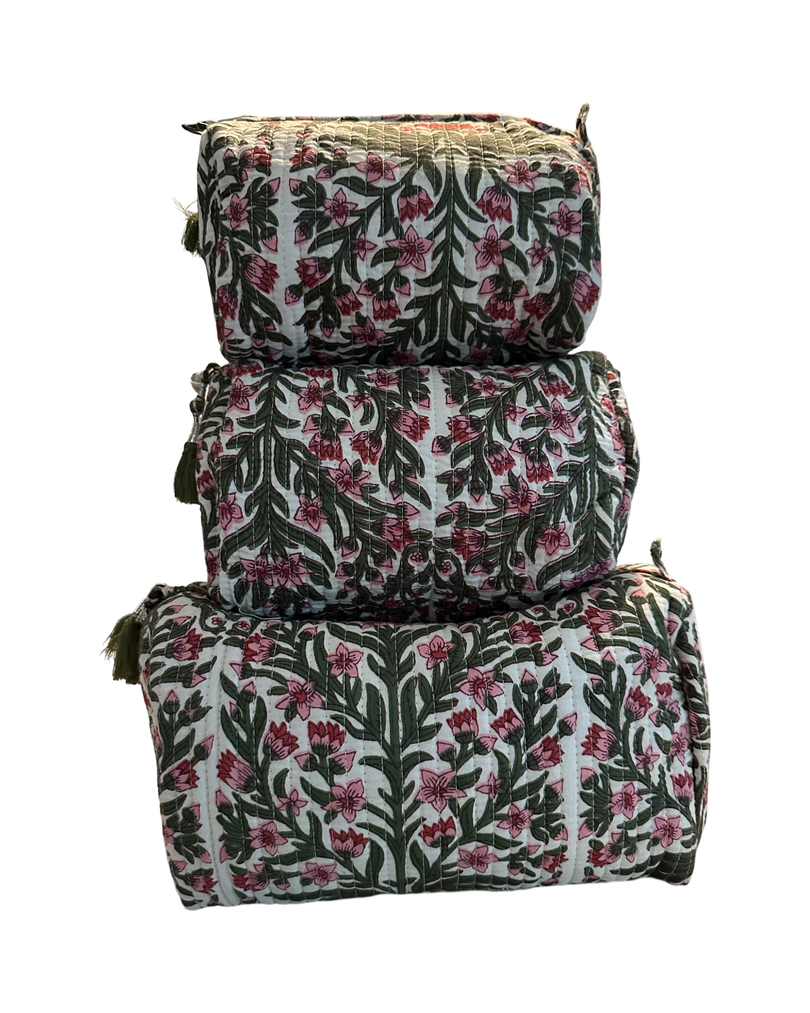 Quilted Toiletry Pouch Set Block Print 1