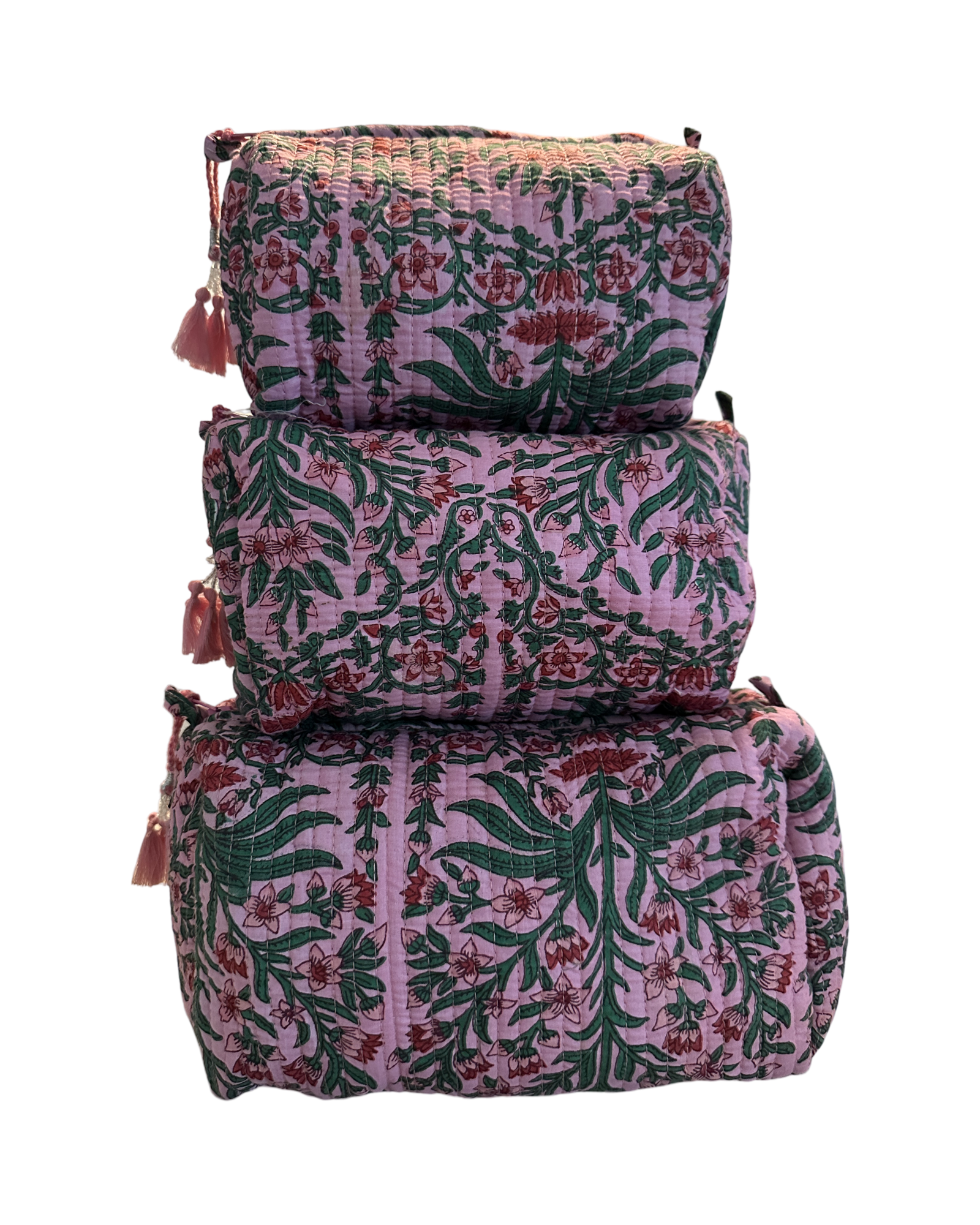 Quilted Toiletry Pouch Set Block Print 2