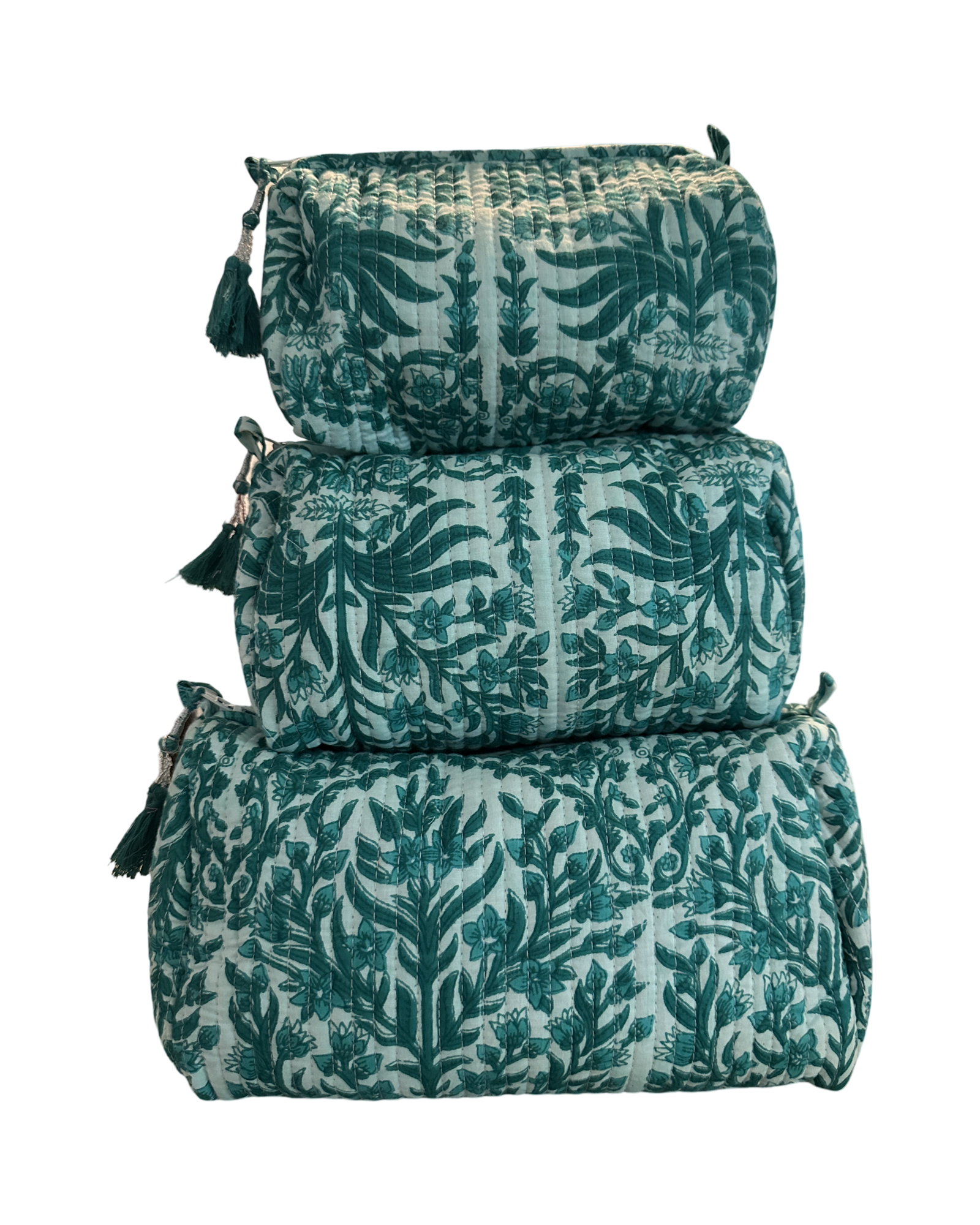 Quilted Toiletry Pouch Set Block Print 4