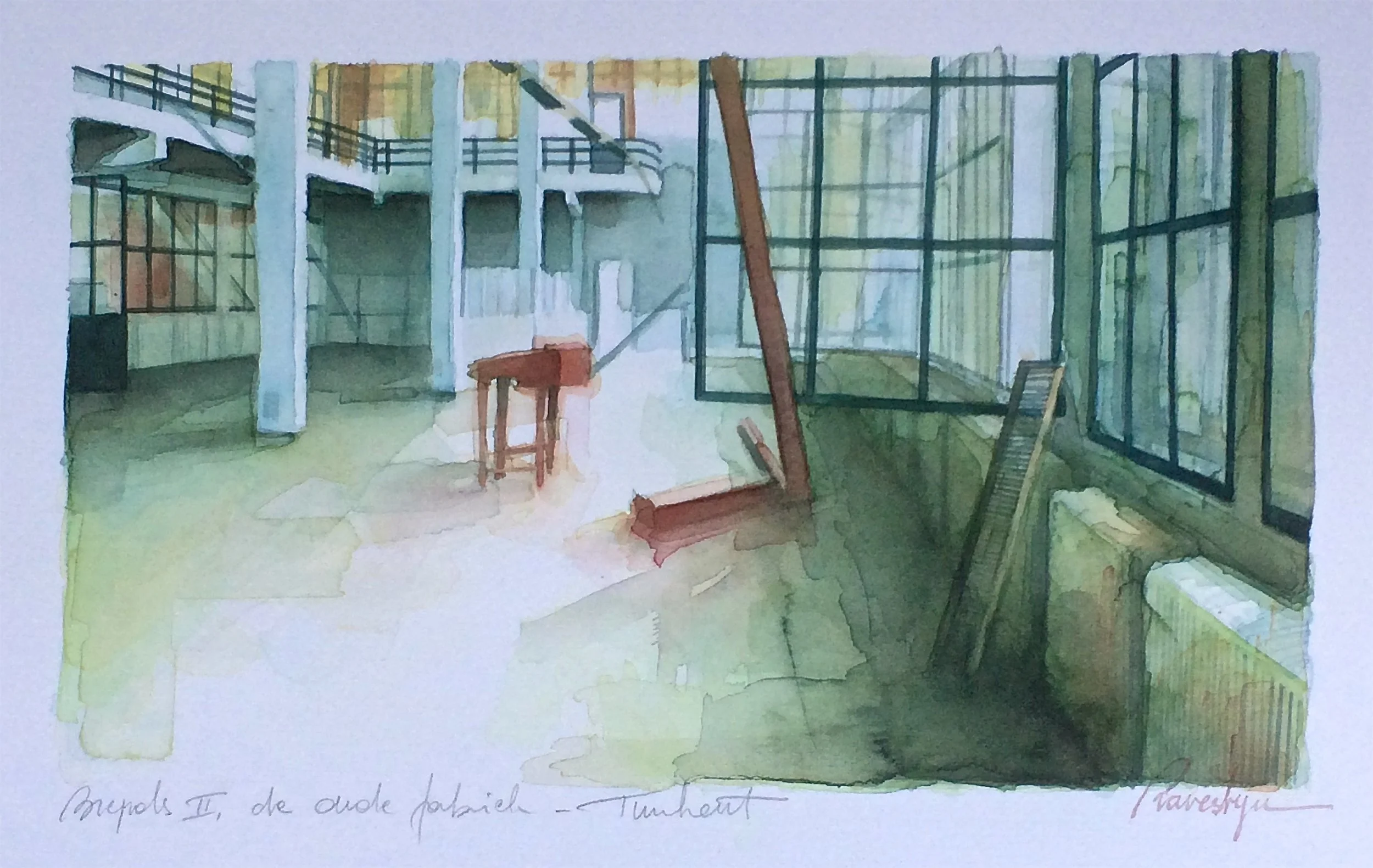 Brepols II, de oude fabriek aquarel op Fabriano 300g