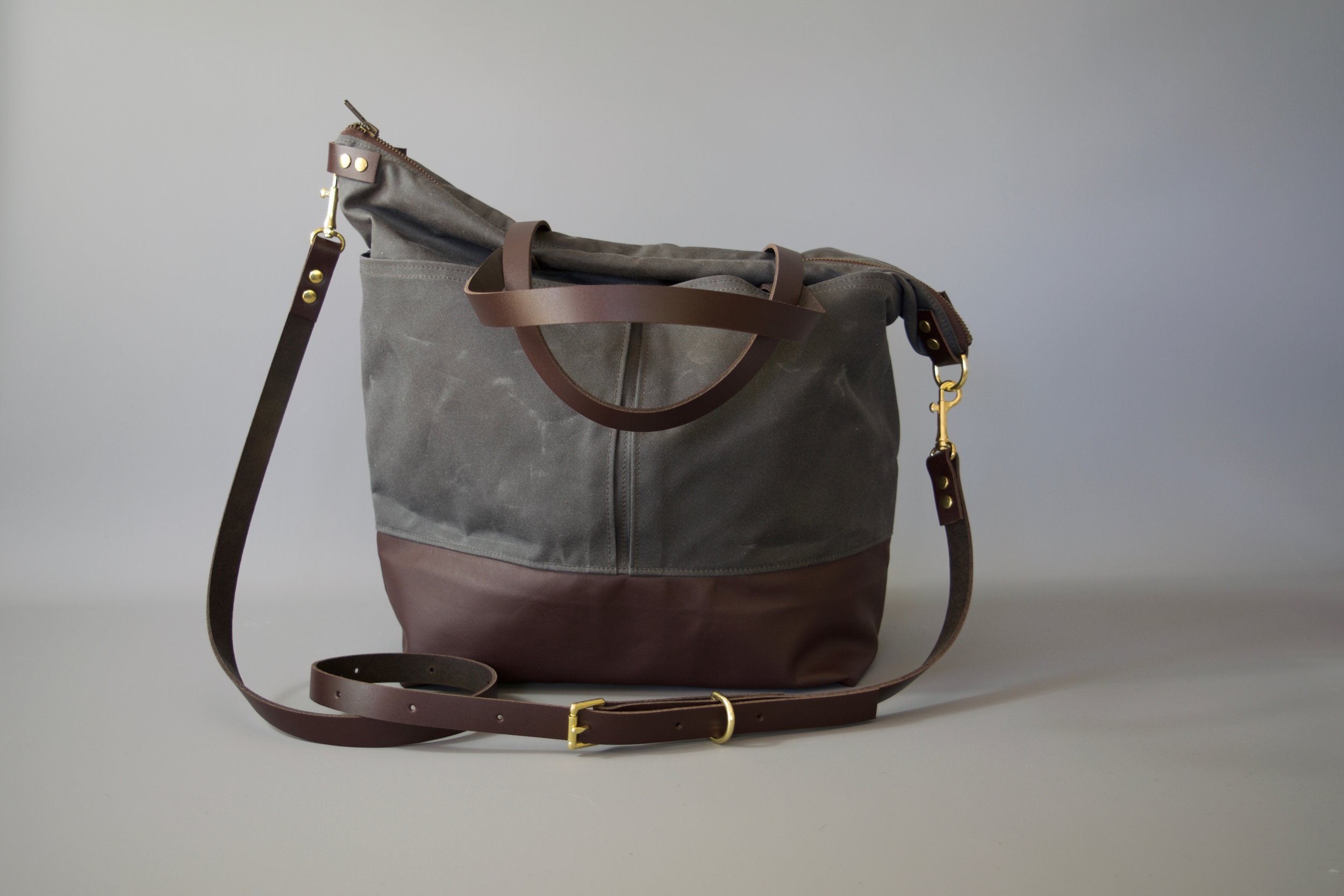 LEWIS large tote - grey waxed canvas and dark brown leather — HOLMgoods