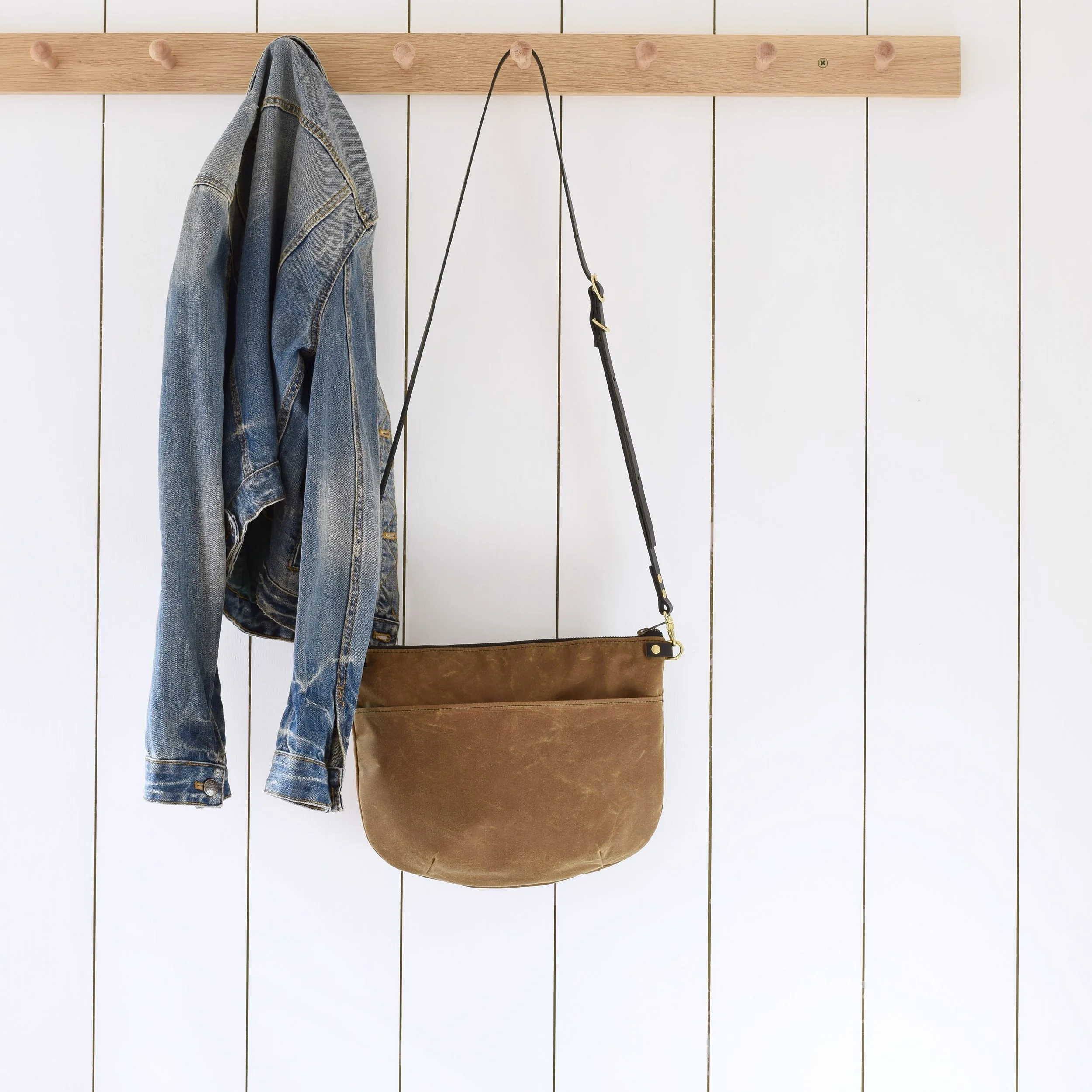 NEVIS - tan brown waxed canvas cross body bag - STANDARD SIZE
