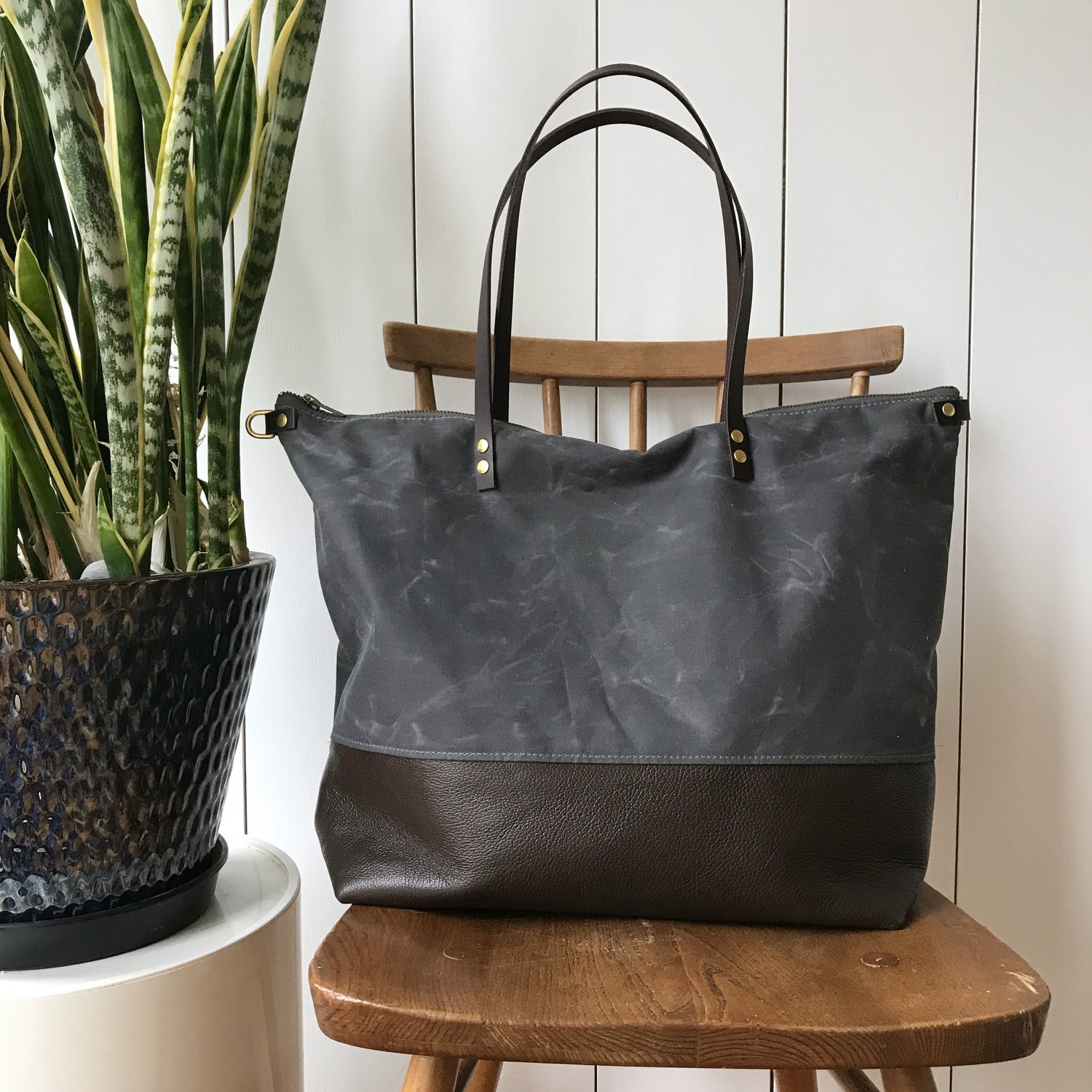 Waxed Canvas Tote Bag, Leather and Waxed Canvas Purse