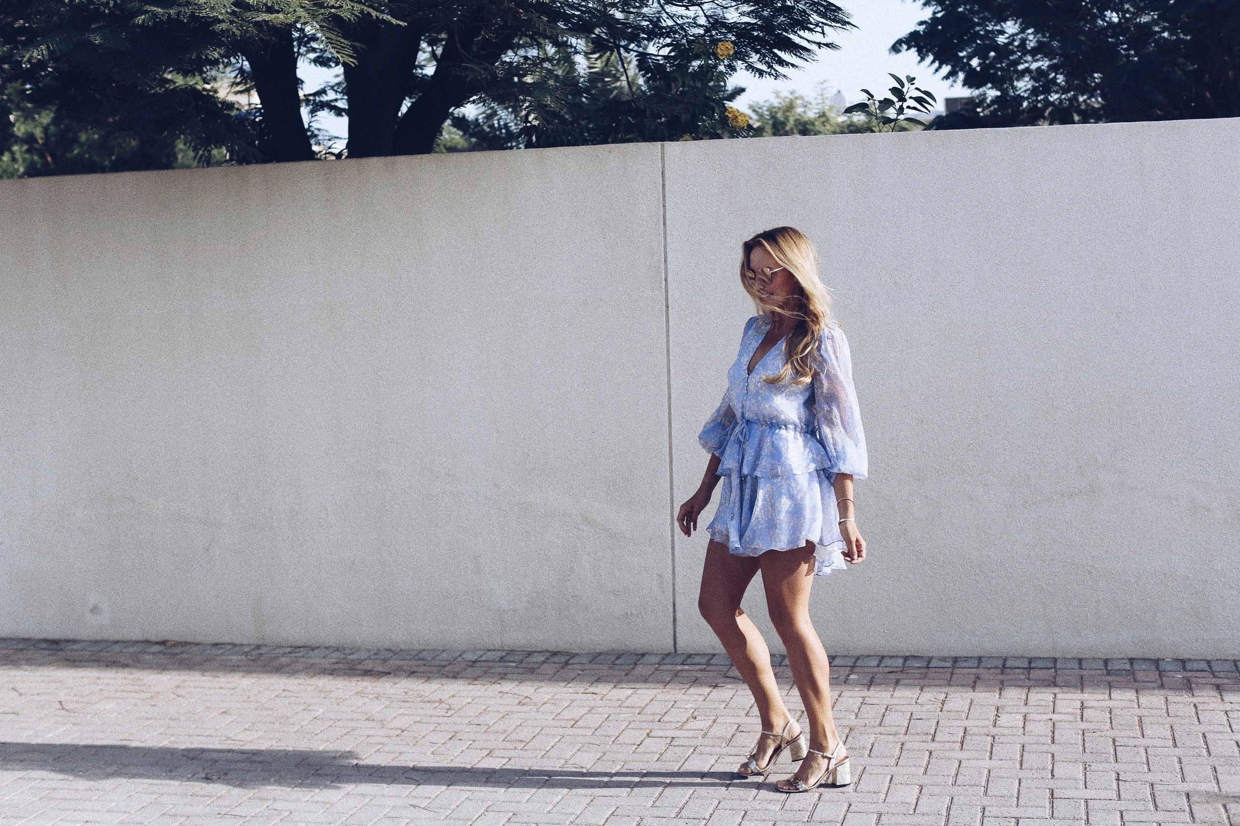 Dress by Shona Joy | Sunglasses by Tiffany & Co | Shoes by Gucci