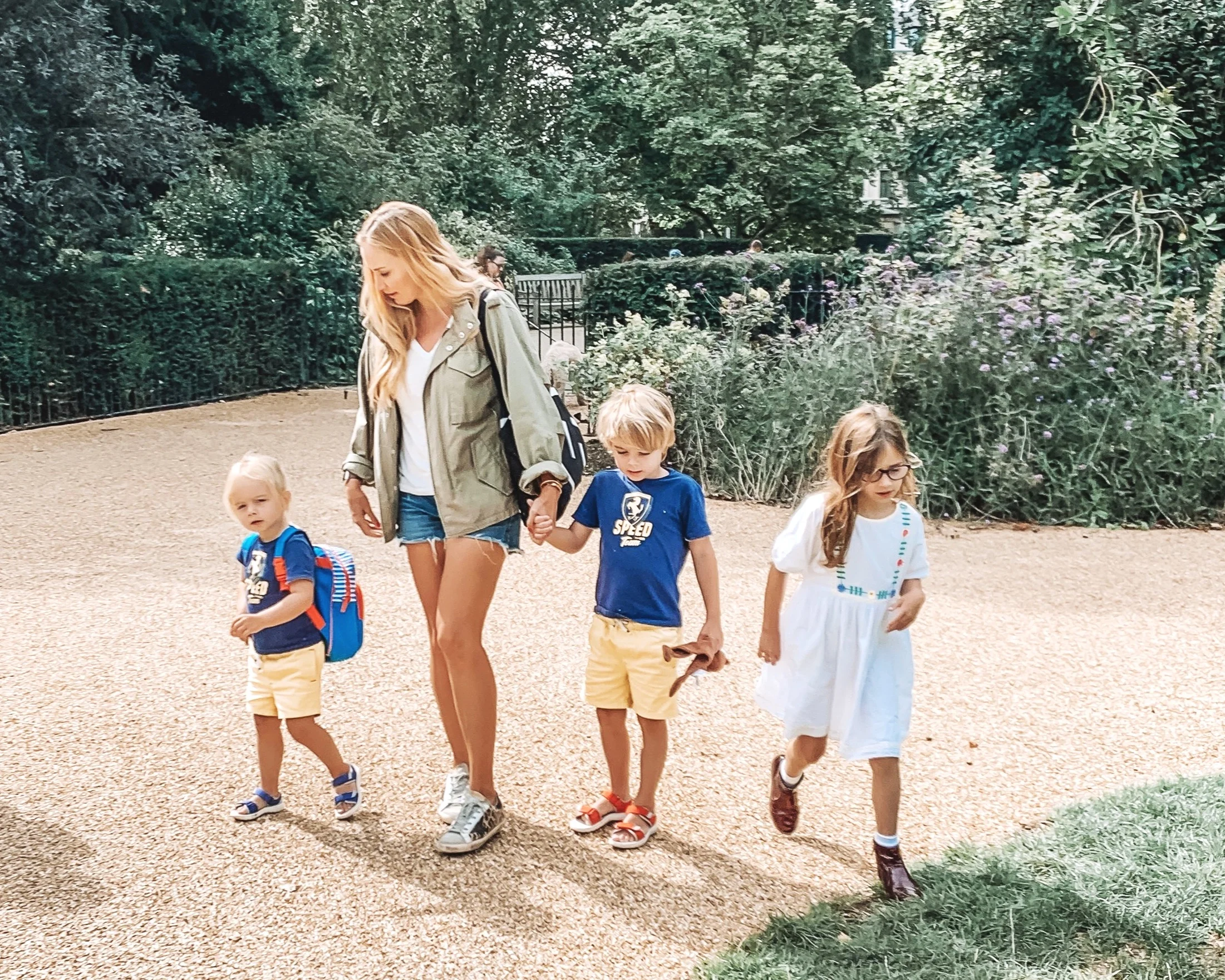 Starting the day at Kensington Gardens with two-year-old Kit, four-year-old Fox and Leo, six