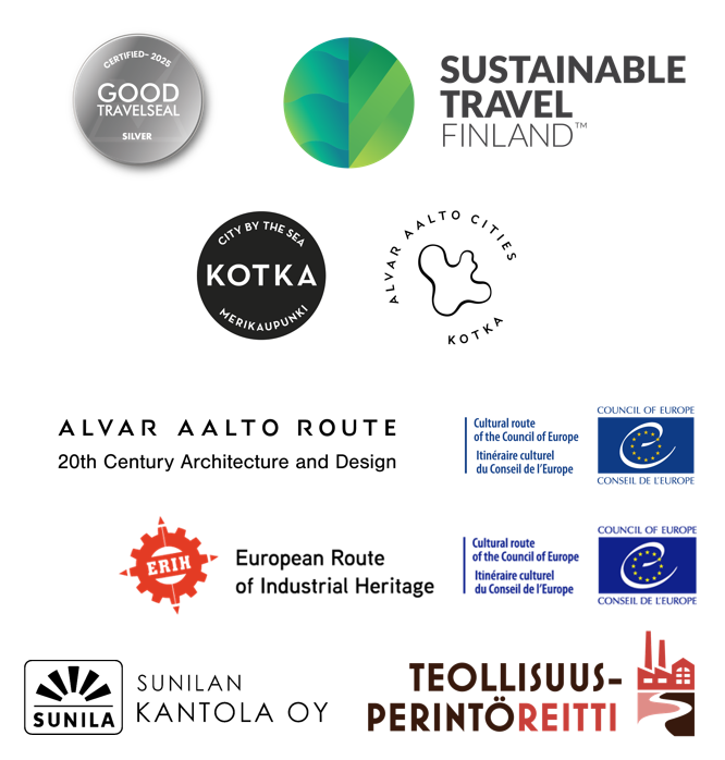 Sunilan kantolalla on Good travel Seal sertifikaatti, STF-merkki ja se on osa Alvar Aalto-matkailureittiä, teollisuusperintöreittiä ja euroopan teollisuusperintöreittiä