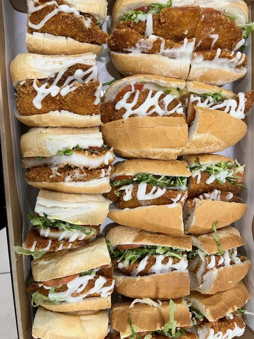 Chicken schnitzel baguette catering platter