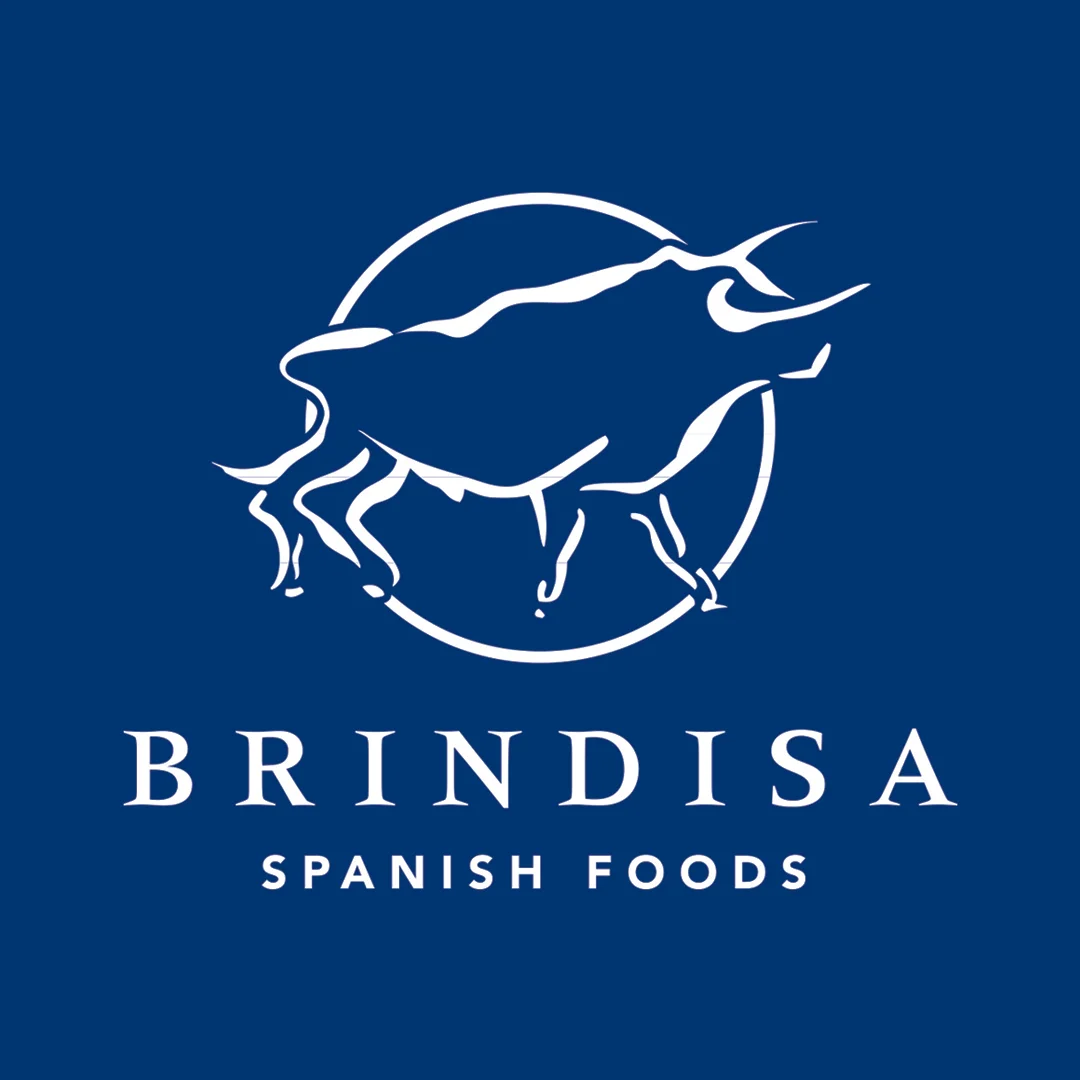 BRINDISA logo white with blue blackground and bleed.jpg
