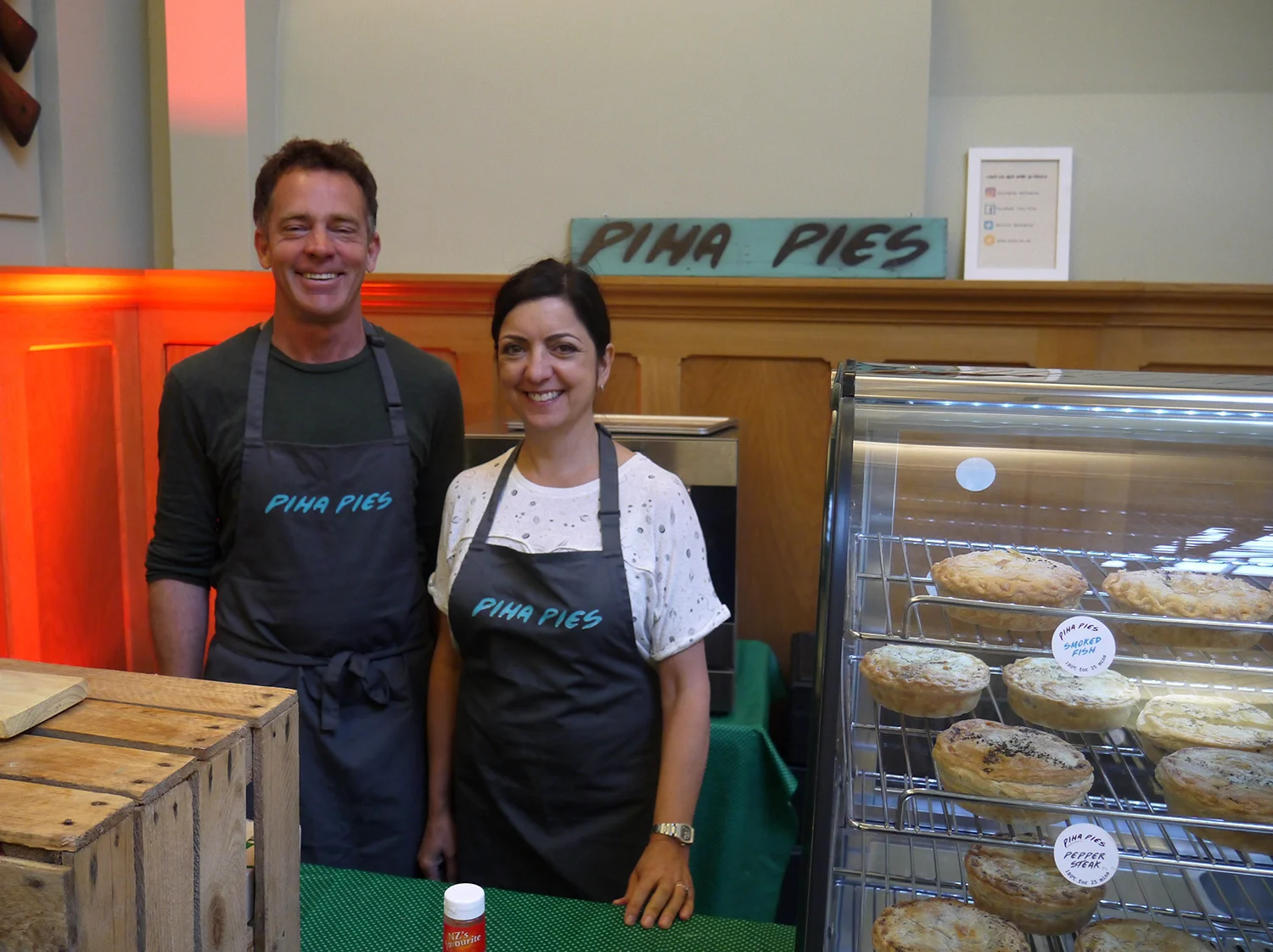 Jeremy Hewson, founder of Piha Pies, with wife Sarah.