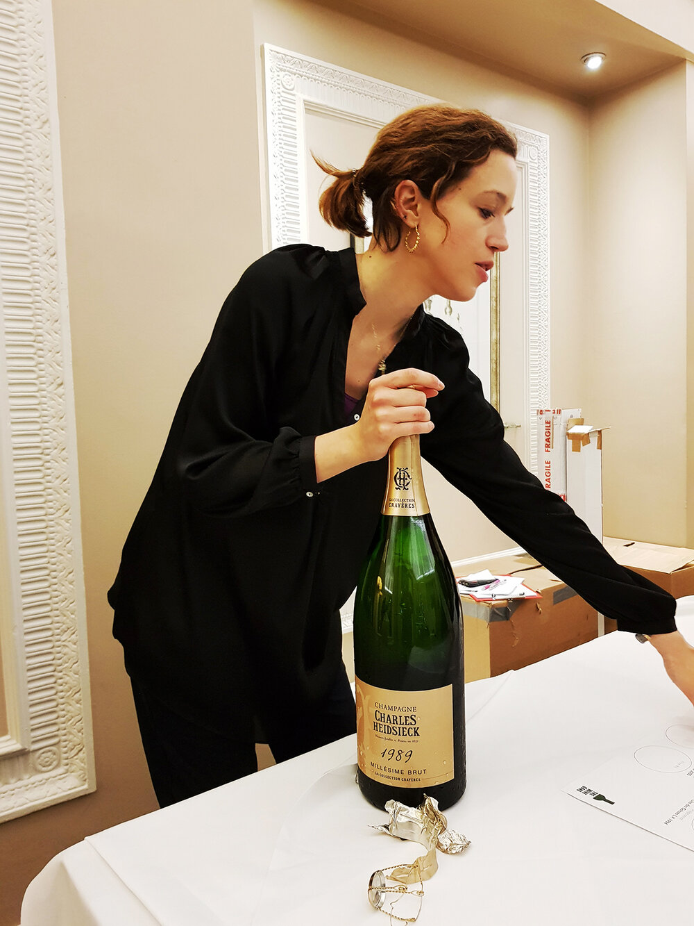  It’s not every day The Wine Gang’s Ines Salpico opens a Jeroboam like this. Rest assured: the Charles Heidsieck 1989 ‘Les Crayères’ was certainly not corked. One of the starts of the night.  