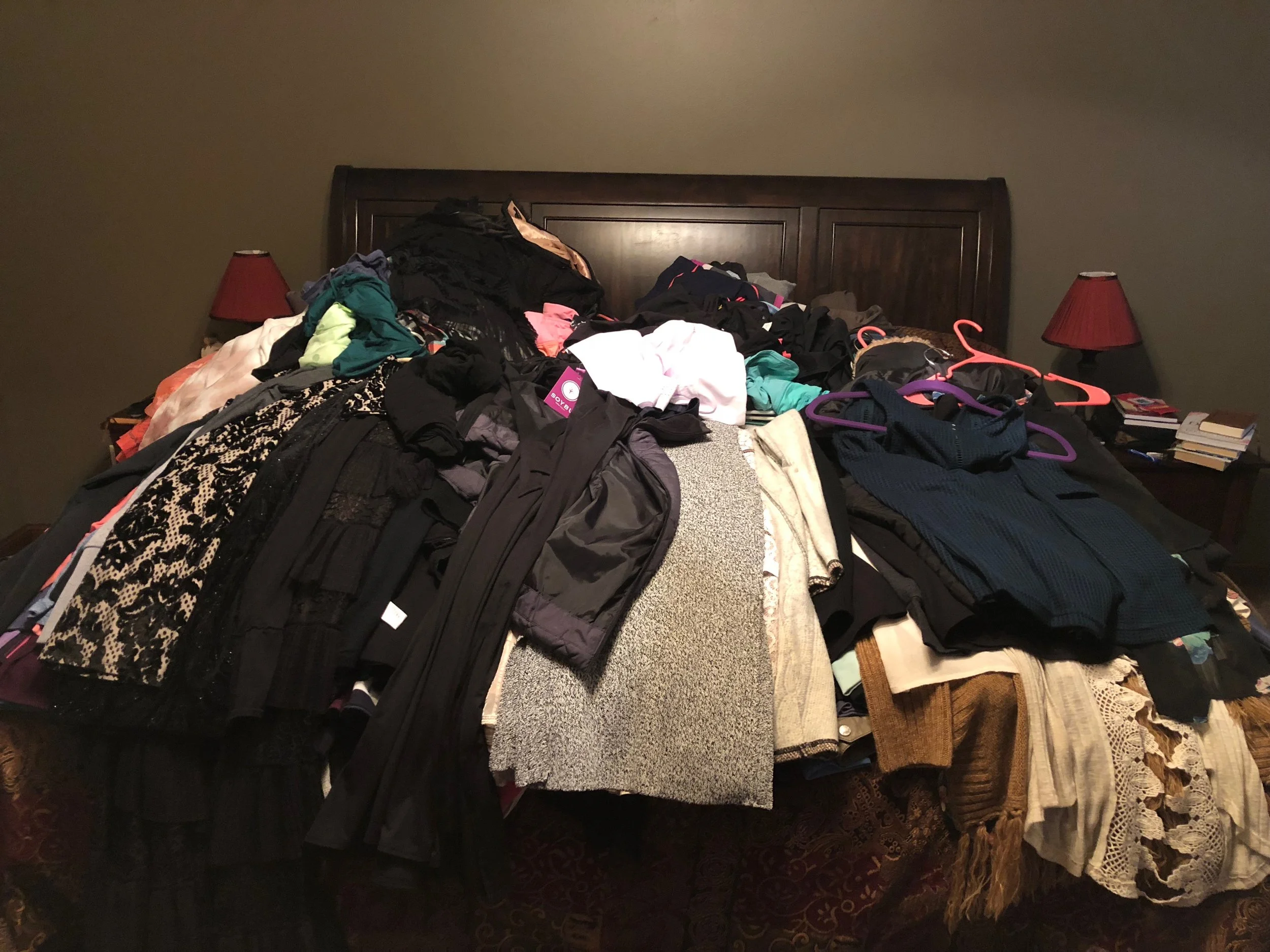 DURING - Taking everything out of your closet, and placing it in one pile, allows you to see how much stuff you truly have.