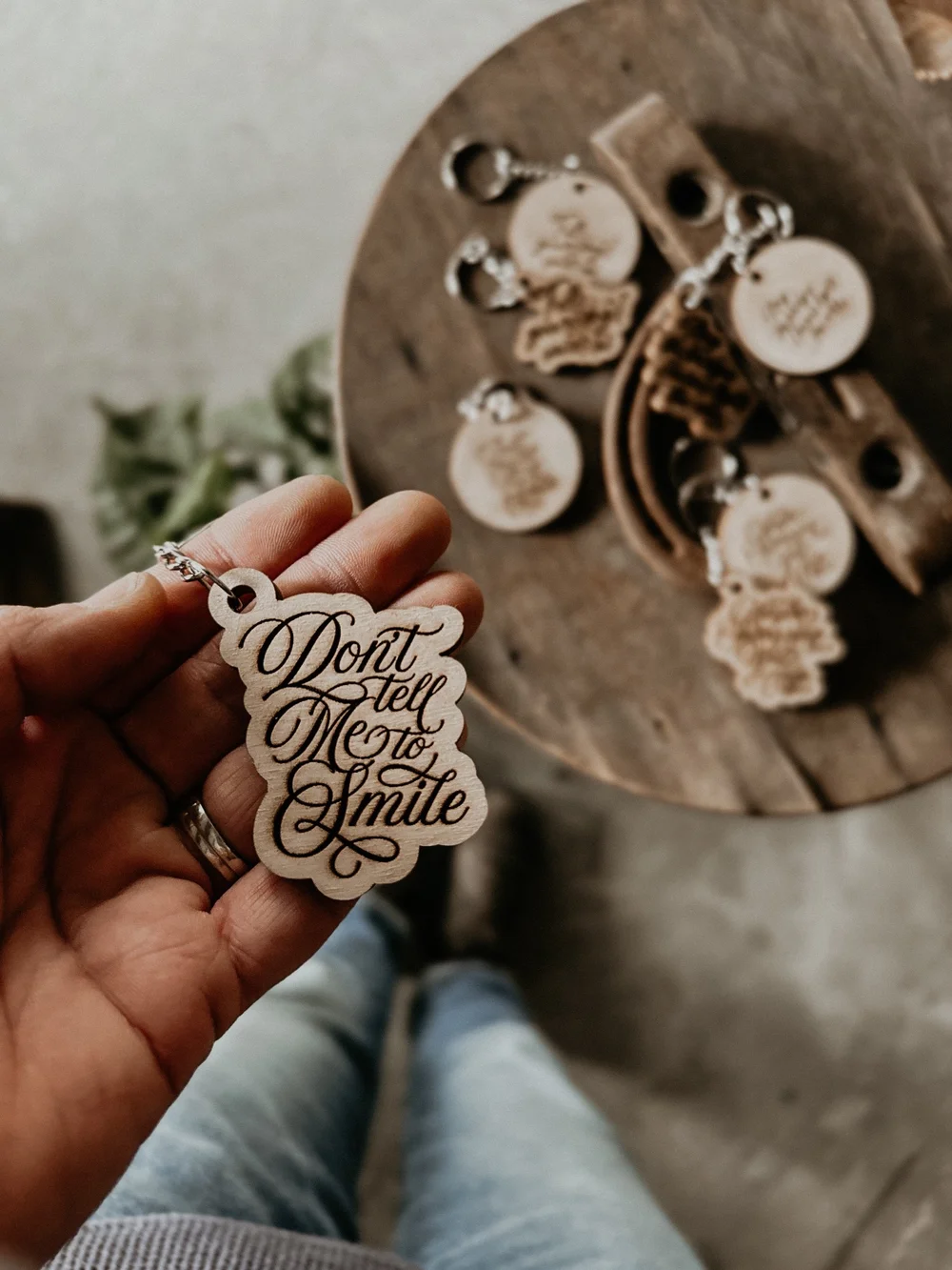 Don't tell me to smile wood keychain — Pine & Birch