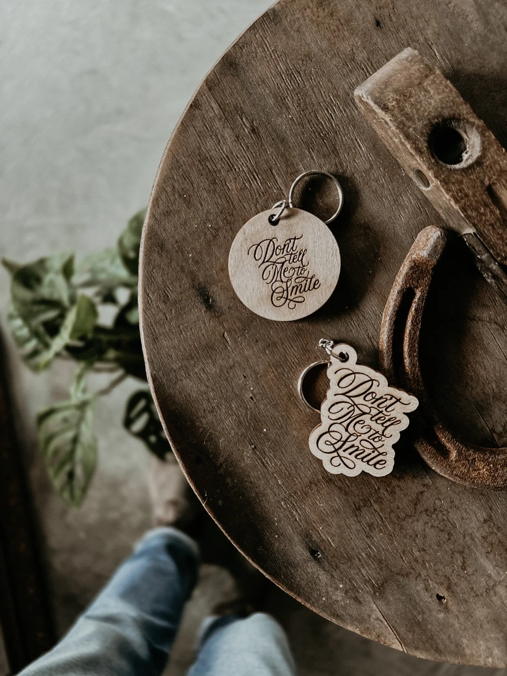 Don't tell me to smile wood keychain — Pine & Birch