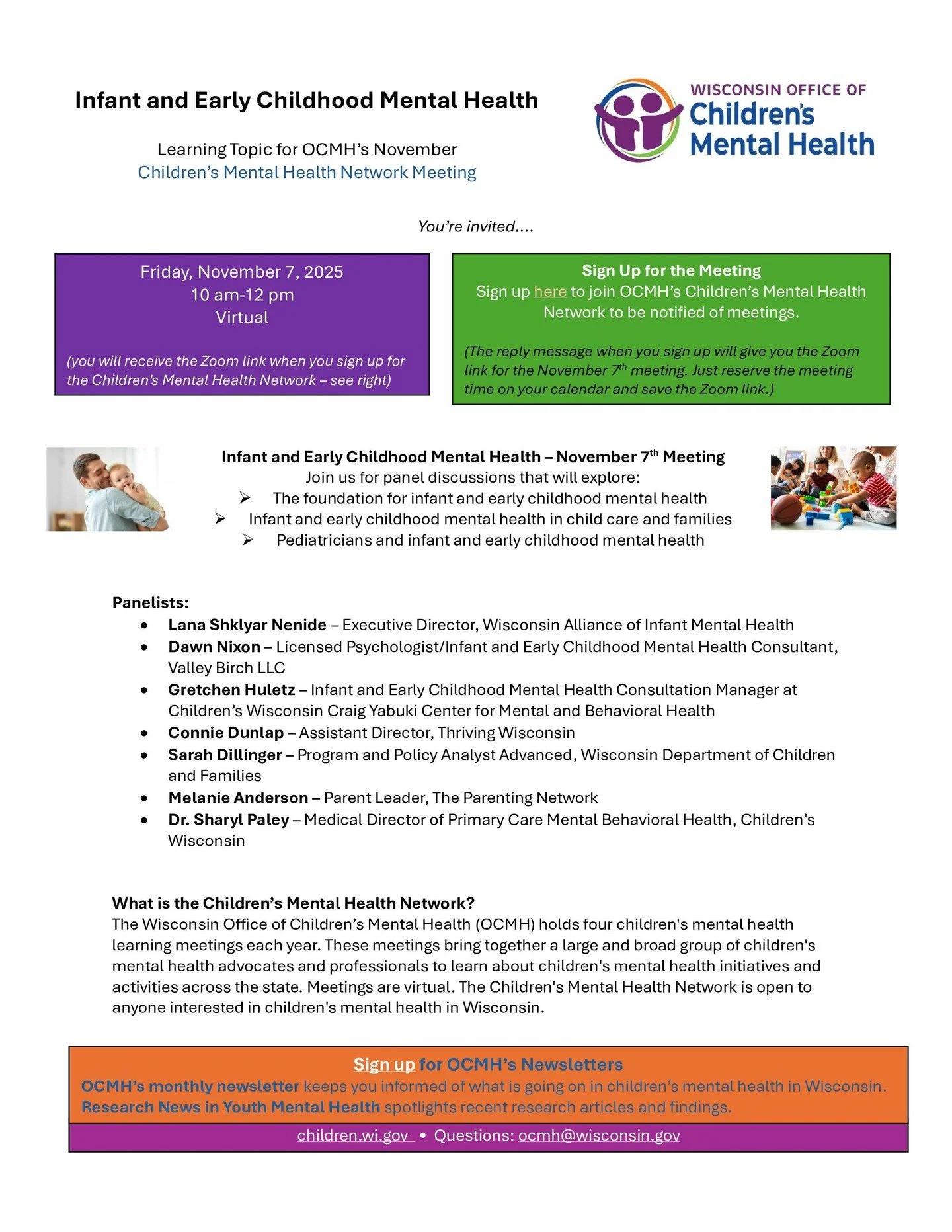 📢 Partner Organization Post!
Did you know that the @youthmentalhealthwi / Wisconsin Office of Children's Mental Health (OCMH) hosts quarterly meetings for its Children's Mental Health Network?
And their next meeting (Nov. 7th) is particularly speci