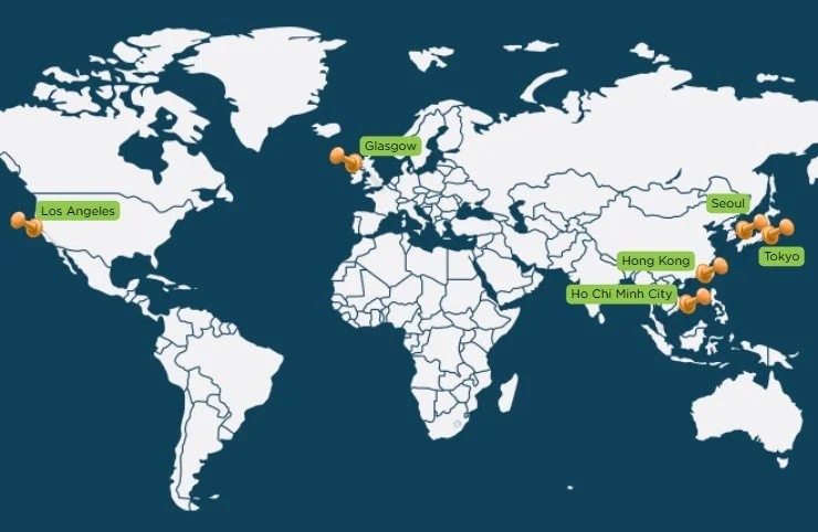 World map of our offices and distribution centres
