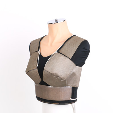 Mannequin torso fitted with a pressure-sensing bra evaluation system used to measure fit and pressure distribution.