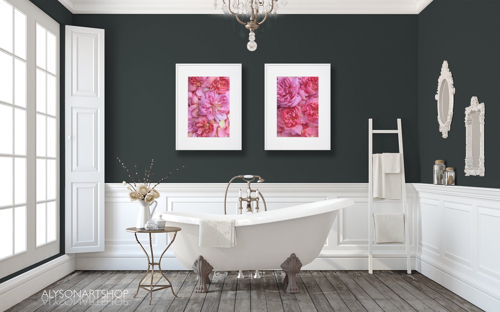 Pink English Rose Petals Diptych