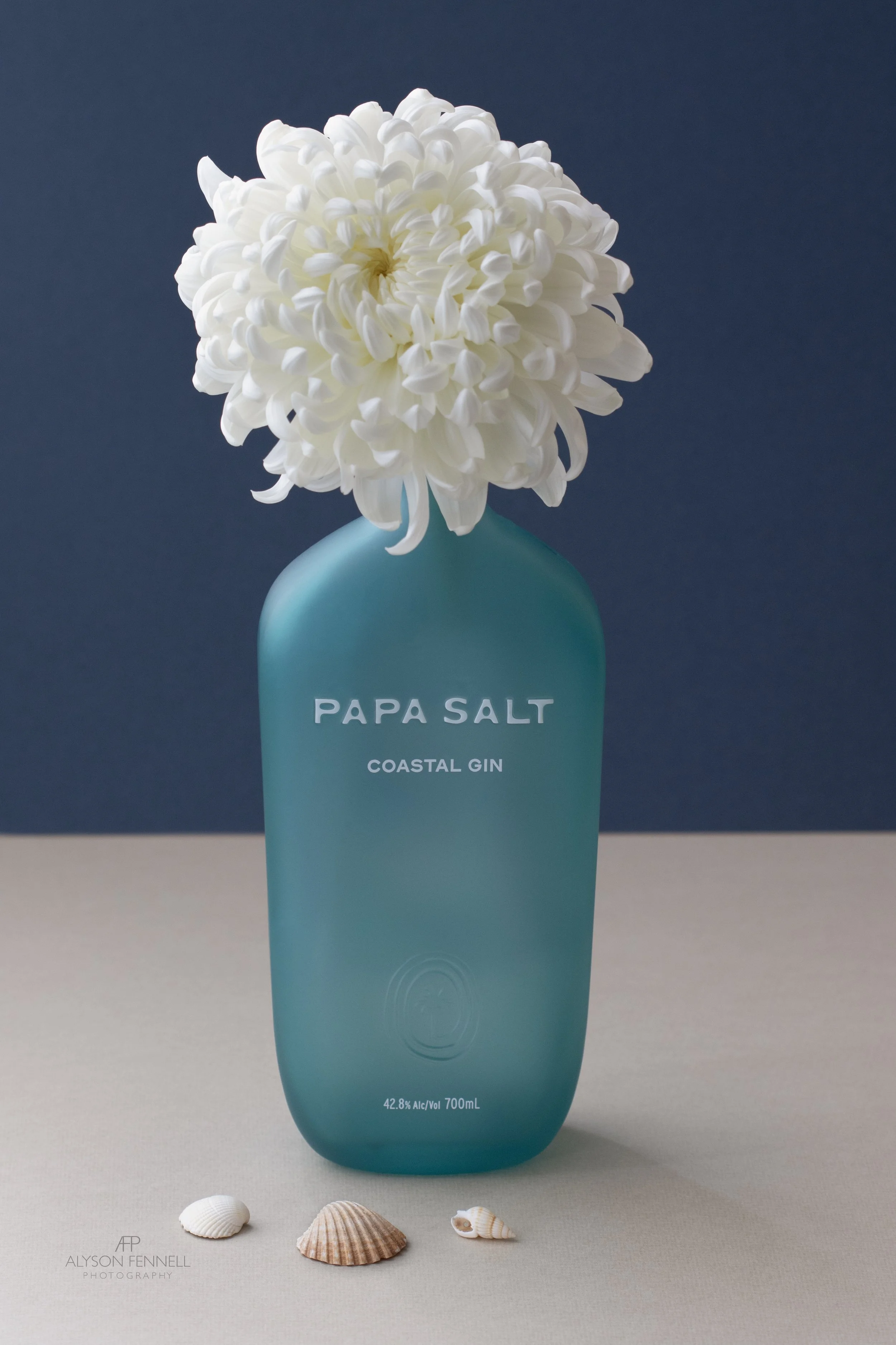 White Chrysanthemum in a Papa Salt Gin bottle.