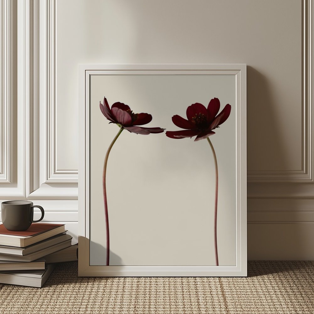 Chocolate Cosmos Duo framed print.