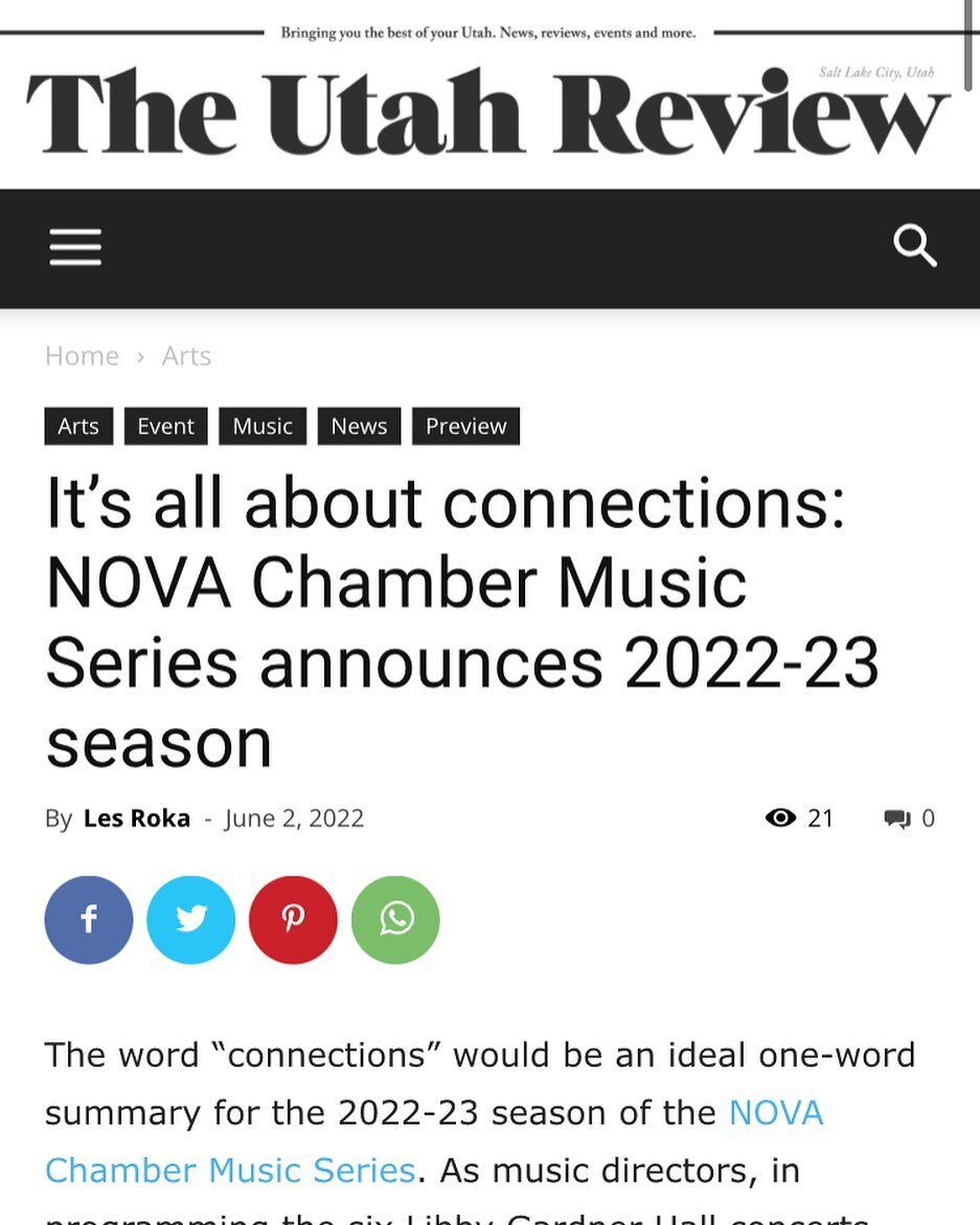 And just like that, the secrets of NOVA&rsquo;s 45th Anniversary Season are out!

Les Roka got the scoop from the Fry Street Quartet and wrote about it for The Utah Review: https://www.theutahreview.com/its-all-about-connections-nova-chamber-music-se