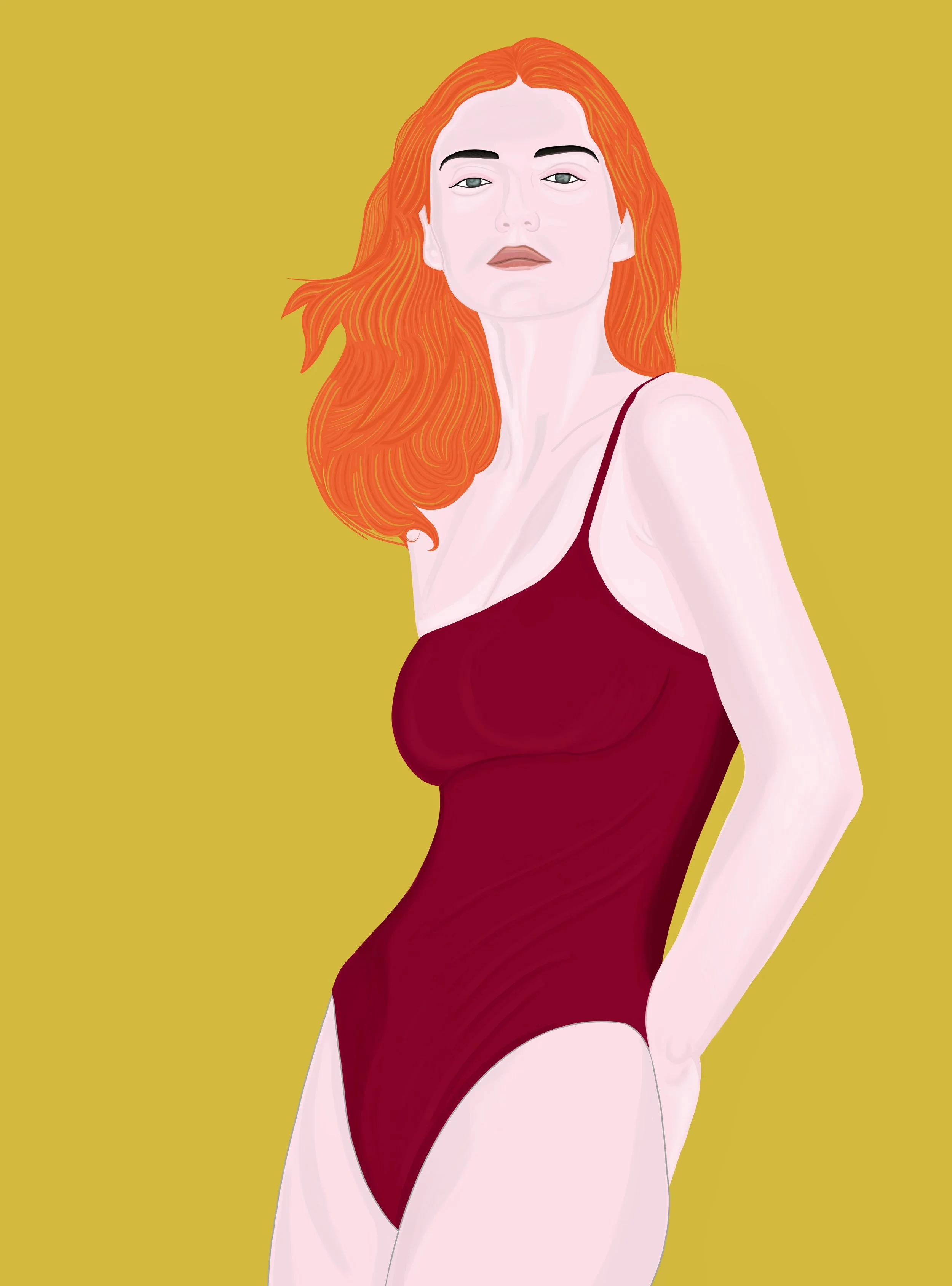 woman with red hair in red bathing suit.jpeg