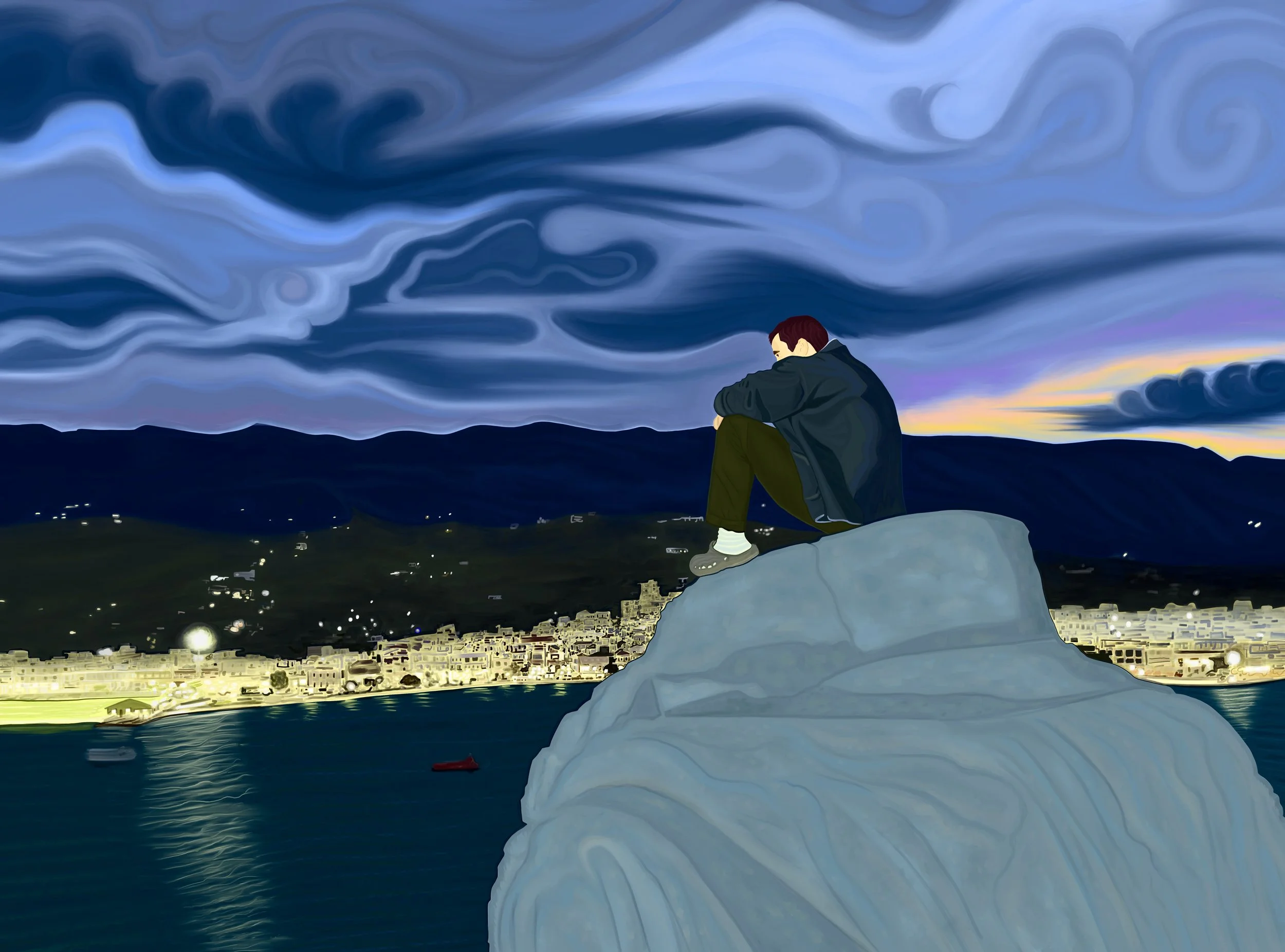 Man On Rock, Poros, Greece