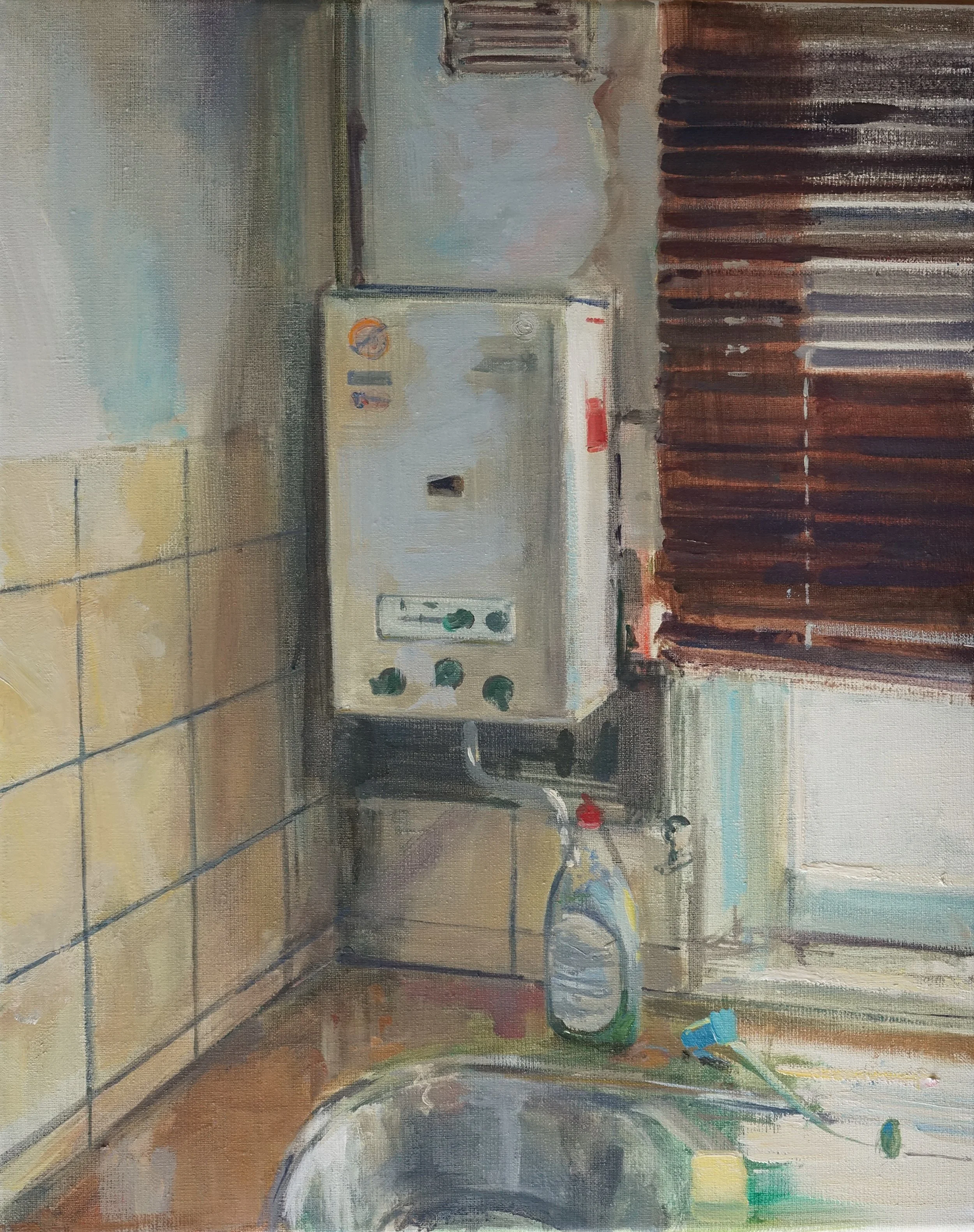 wasbak 40x50, olieverf op doek, verkocht