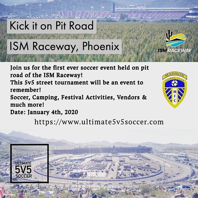 The beach is our first love, but getting a chance to play soccer on pit road in a Nascar stadium, we are there! 5v5 street soccer tournament (Futsal style). www.ultimate5v5soccer.com